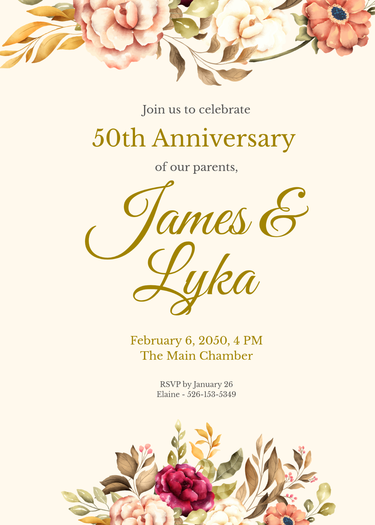 Free 50Th Anniversary Invitation For Parents Template To Edit Online regarding Free Printable 50Th Anniversary Cards