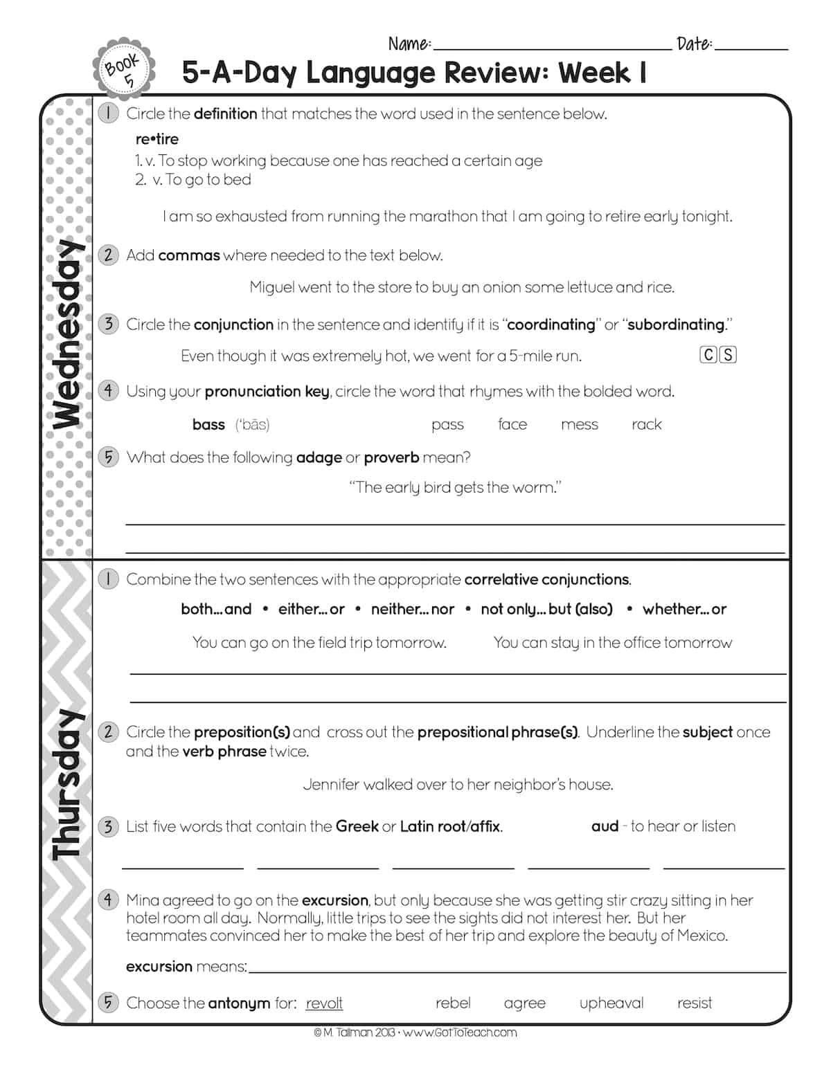 Free 5Th Grade Daily Language Spiral Review • Teacher Thrive within Daily Language Review Grade 5 Free Printable