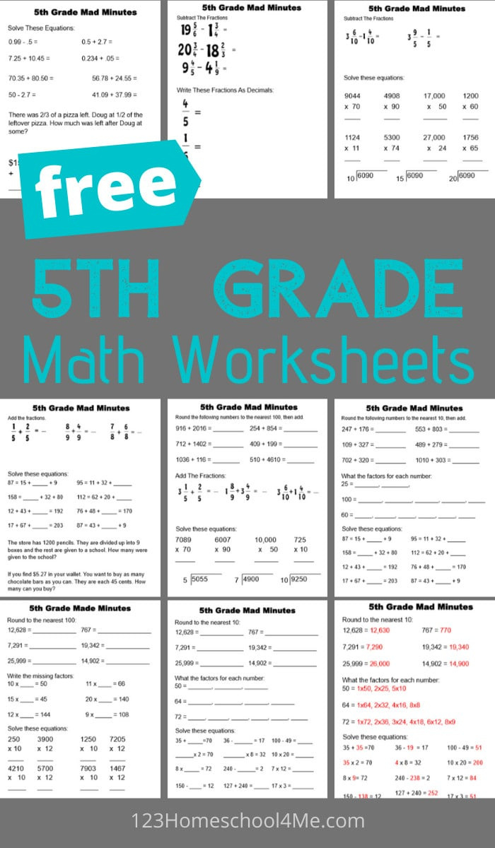 Free 5Th Grade Math Worksheets within Free Printable Books For 5Th Graders