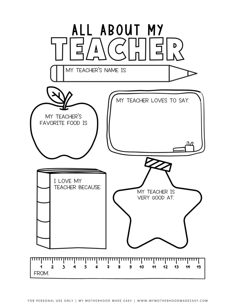 Free All About My Teacher Printable Pdf (Thank You Gift) – My intended for All About My Teacher Free Printable
