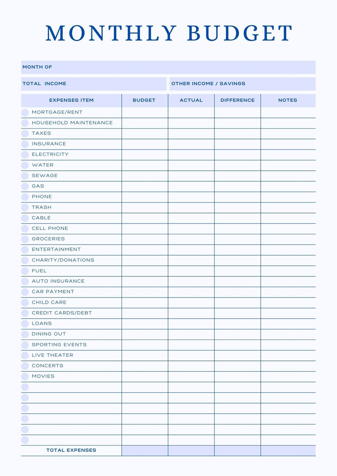 Free And Customizable Budget Templates - Worksheets Library for Free Printable Monthly Household Budget Sheet