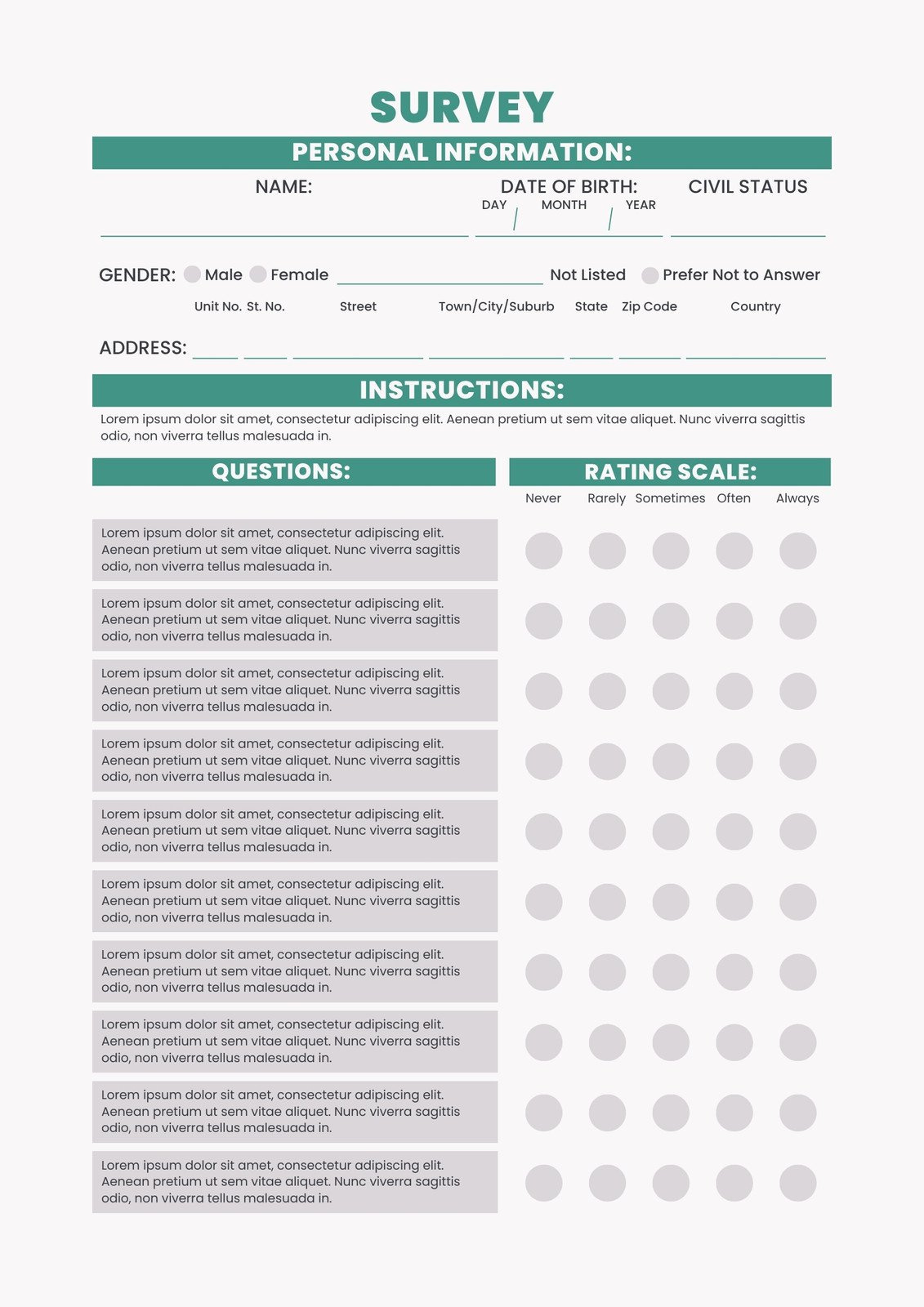 Free And Customizable Questionnaire Templates | Canva with Make A Printable Survey Free