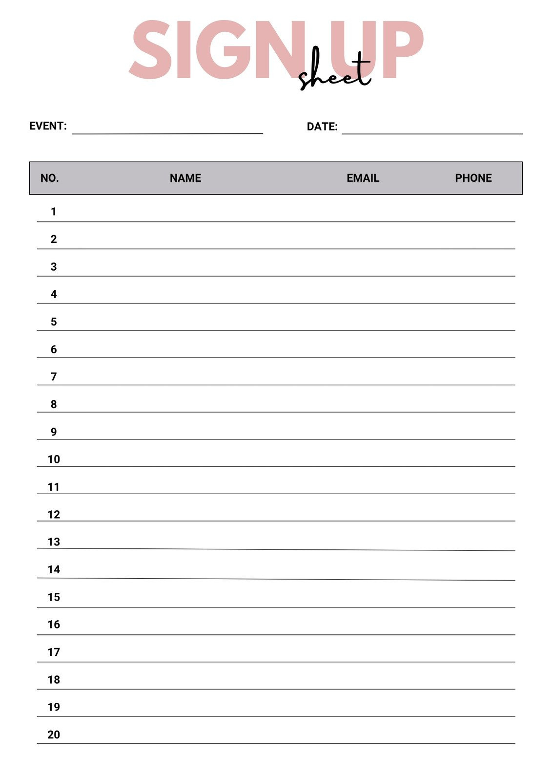 Free And Customizable Sign Up Sheet Templates regarding Free Printable Sign Up Sheet