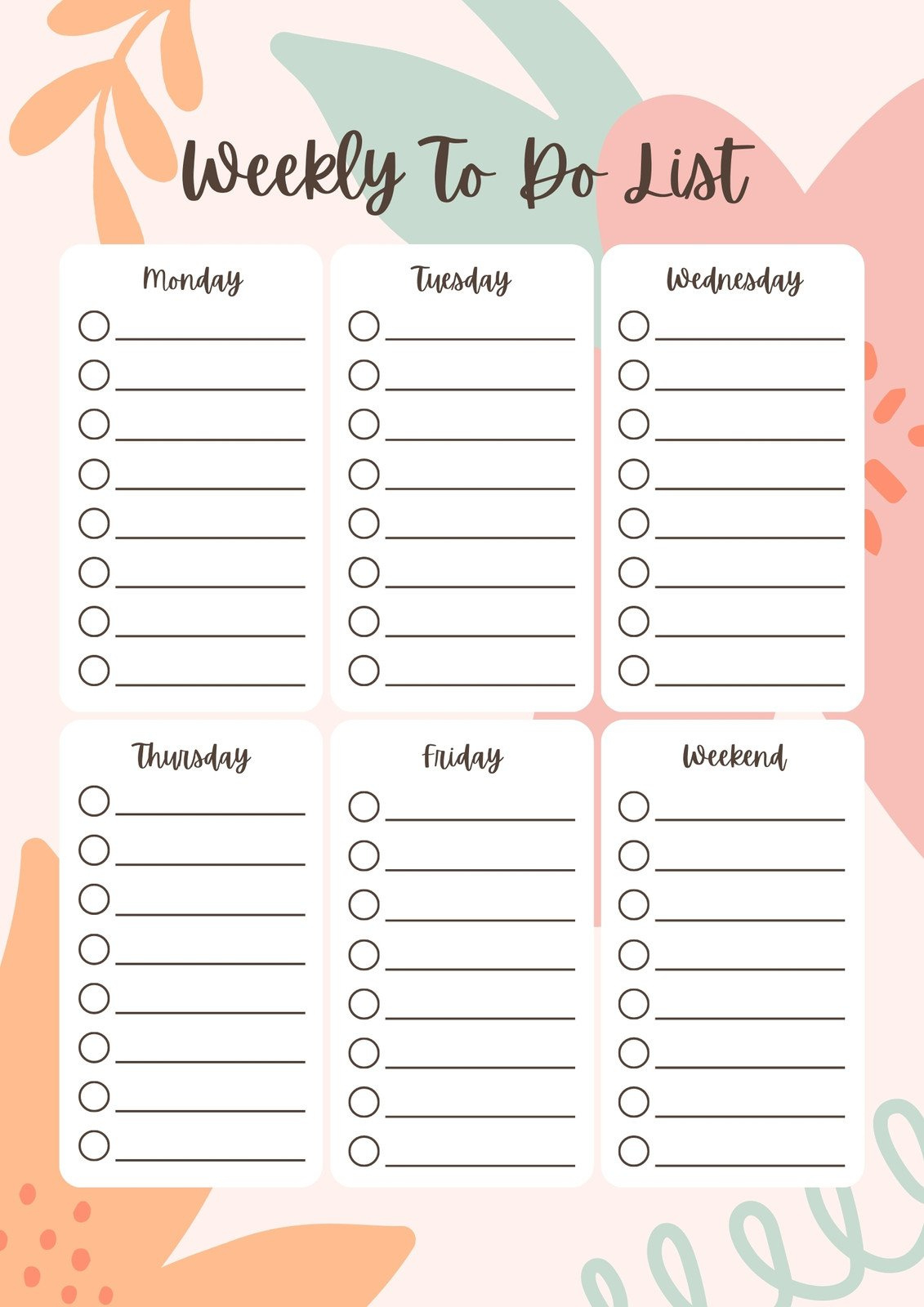 Free And Customizable To Do List Templates with Weekly To Do List Free Printable