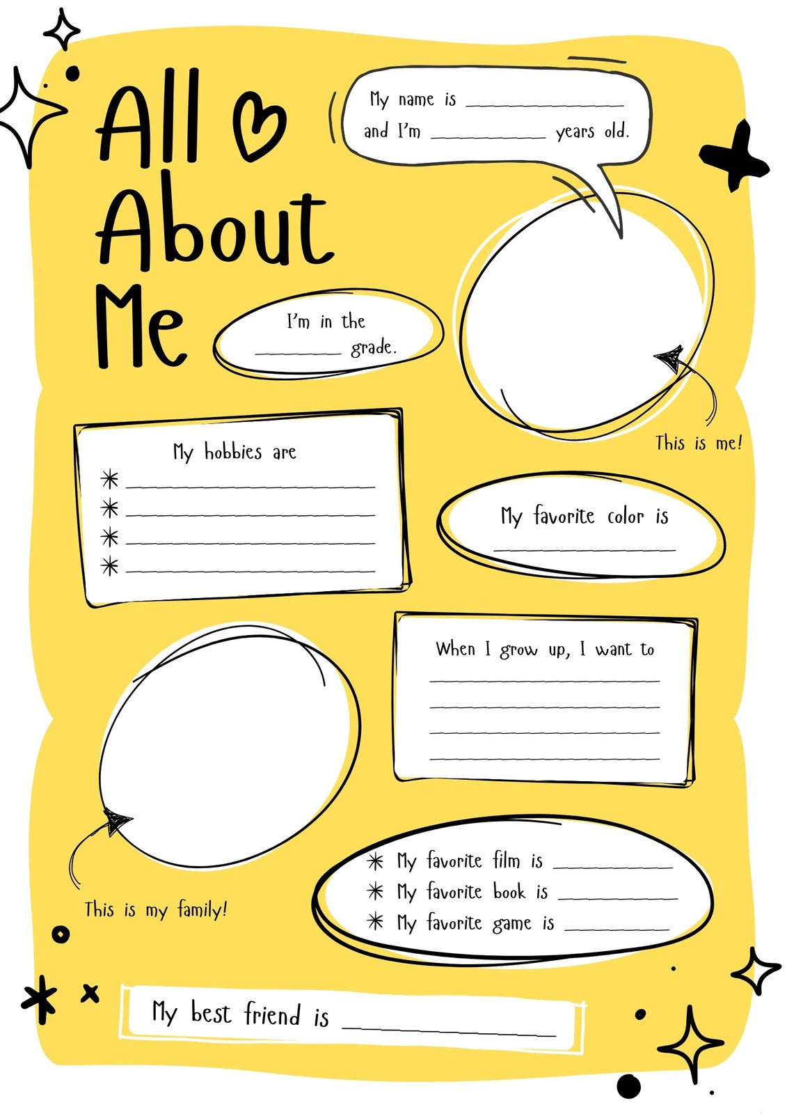 Free And Printable All About Me Worksheet Templates | Canva throughout Free Printable All About Me Poster