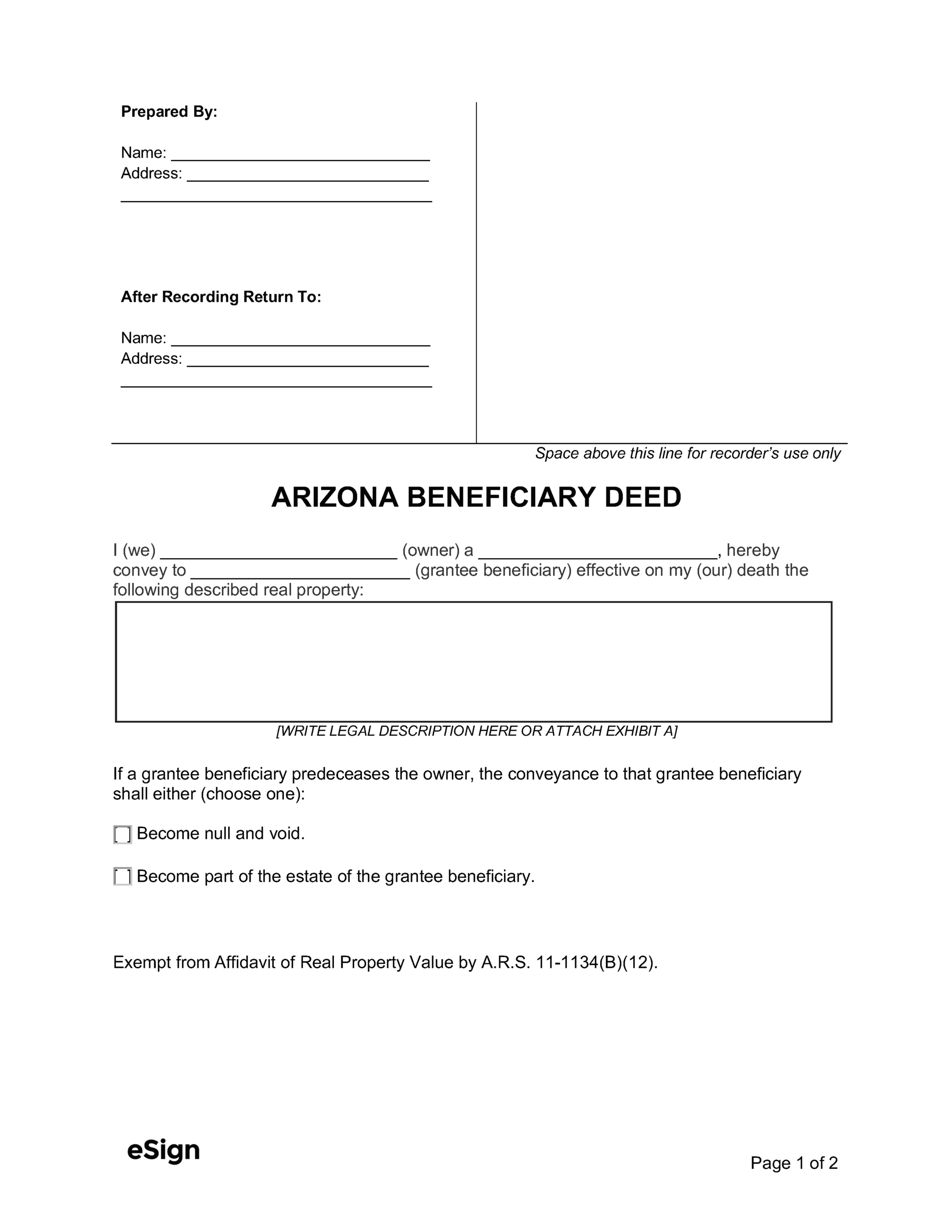 Free Arizona Beneficiary Deed Form | Pdf | Word regarding Free Printable Beneficiary Deed