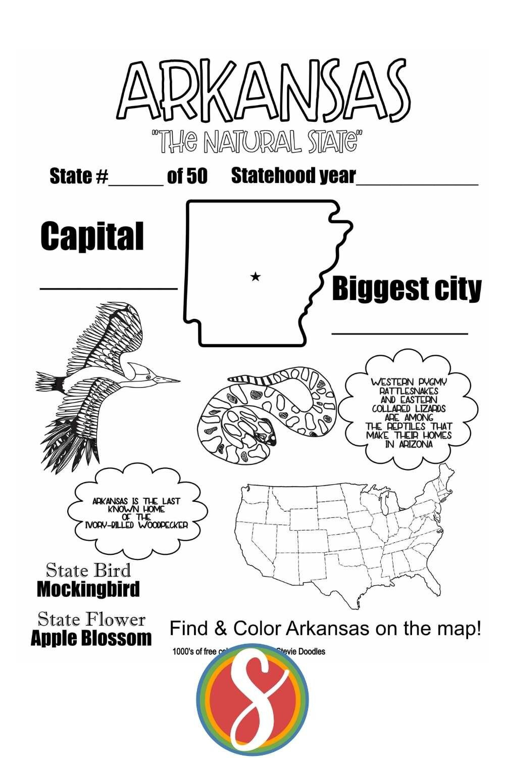 Free Arkansas Coloring Pages — Stevie Doodles - Worksheets Library pertaining to Free Printable Arkansas History Worksheets
