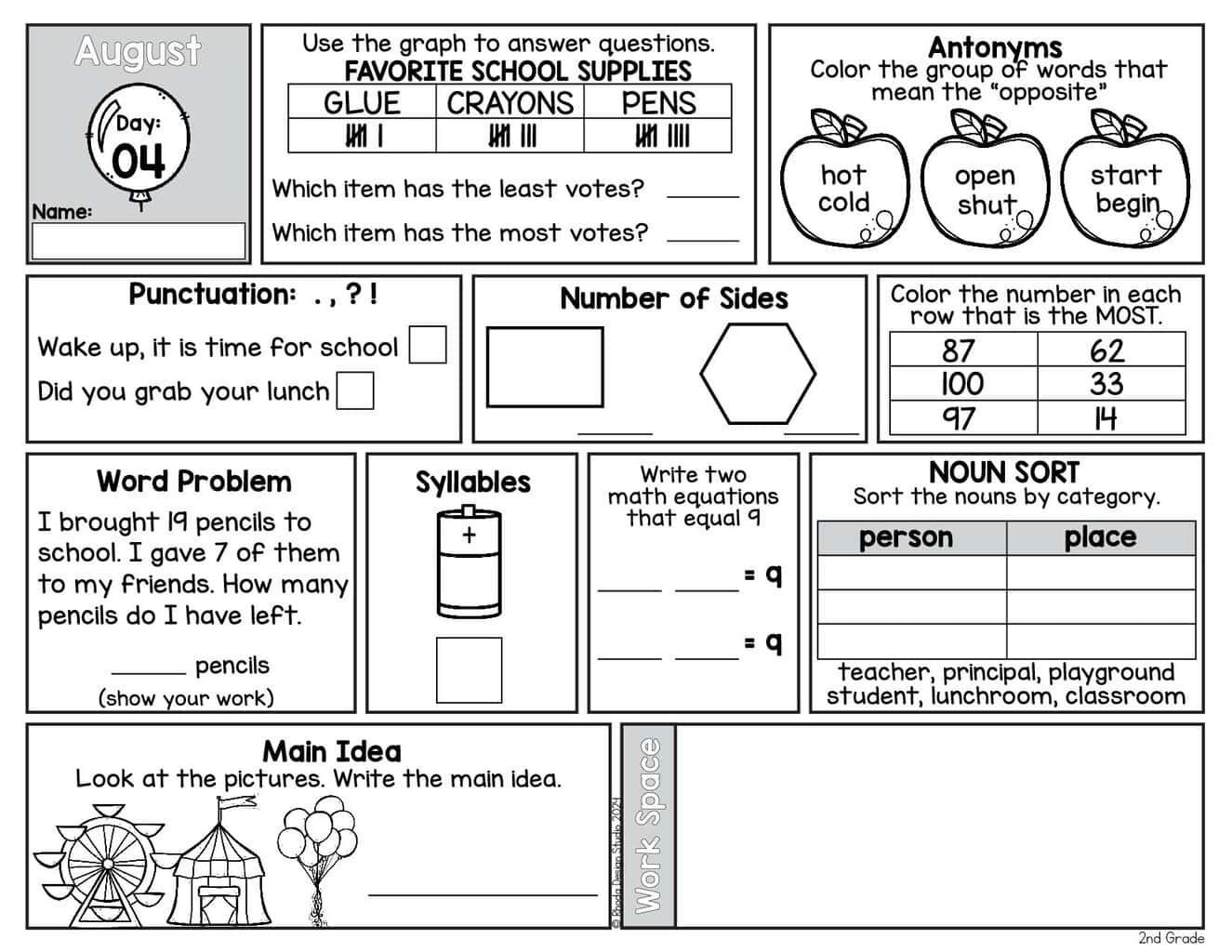 Free August Morning Bell Work Worksheets For 2Nd Grade regarding Free Printable Bell Ringers