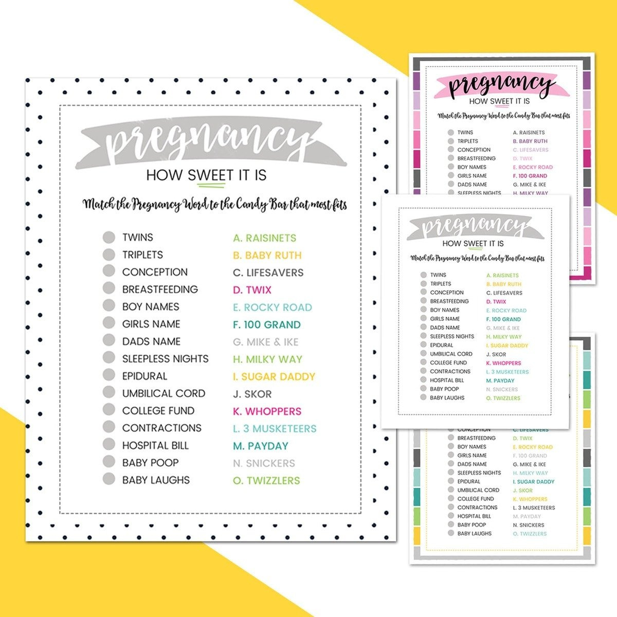 Free Baby Shower Candy Bar Game - 4 Colors | Lil' Luna throughout Candy Bar Baby Shower Game Free Printable