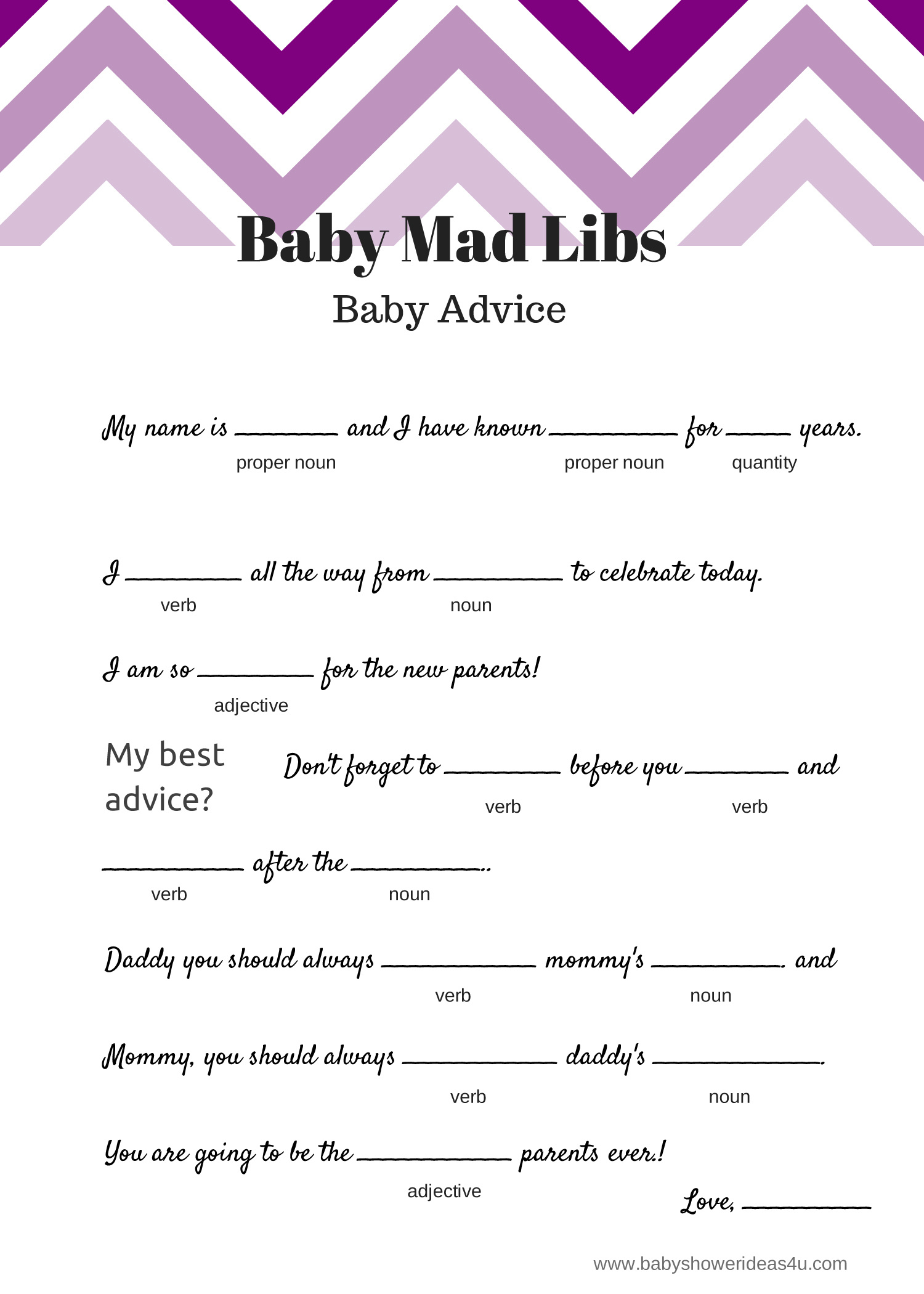 Free Baby Shower Mad Libs Template – Baby Shower Ideas 4U intended for Baby Shower Mad Libs Printable Free