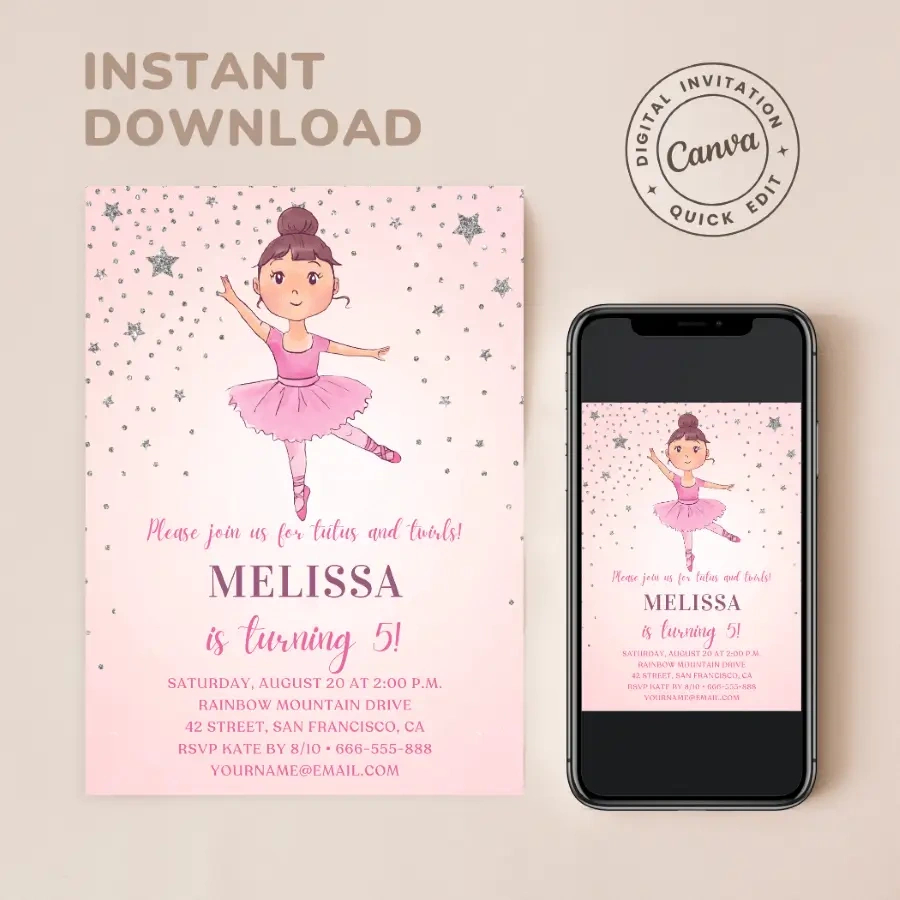 Free Ballerina Birthday Invitation Template 🩰 Ballet Birthday Invite within Free Printable Ballerina Birthday Invitations