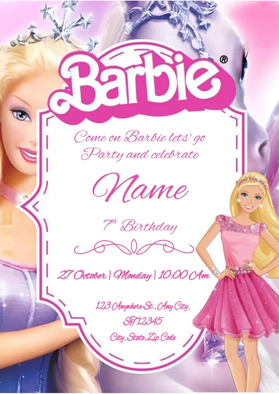 Free Barbie Invitation Template For Google Docs with Free Printable Barbie Birthday Party Invitations