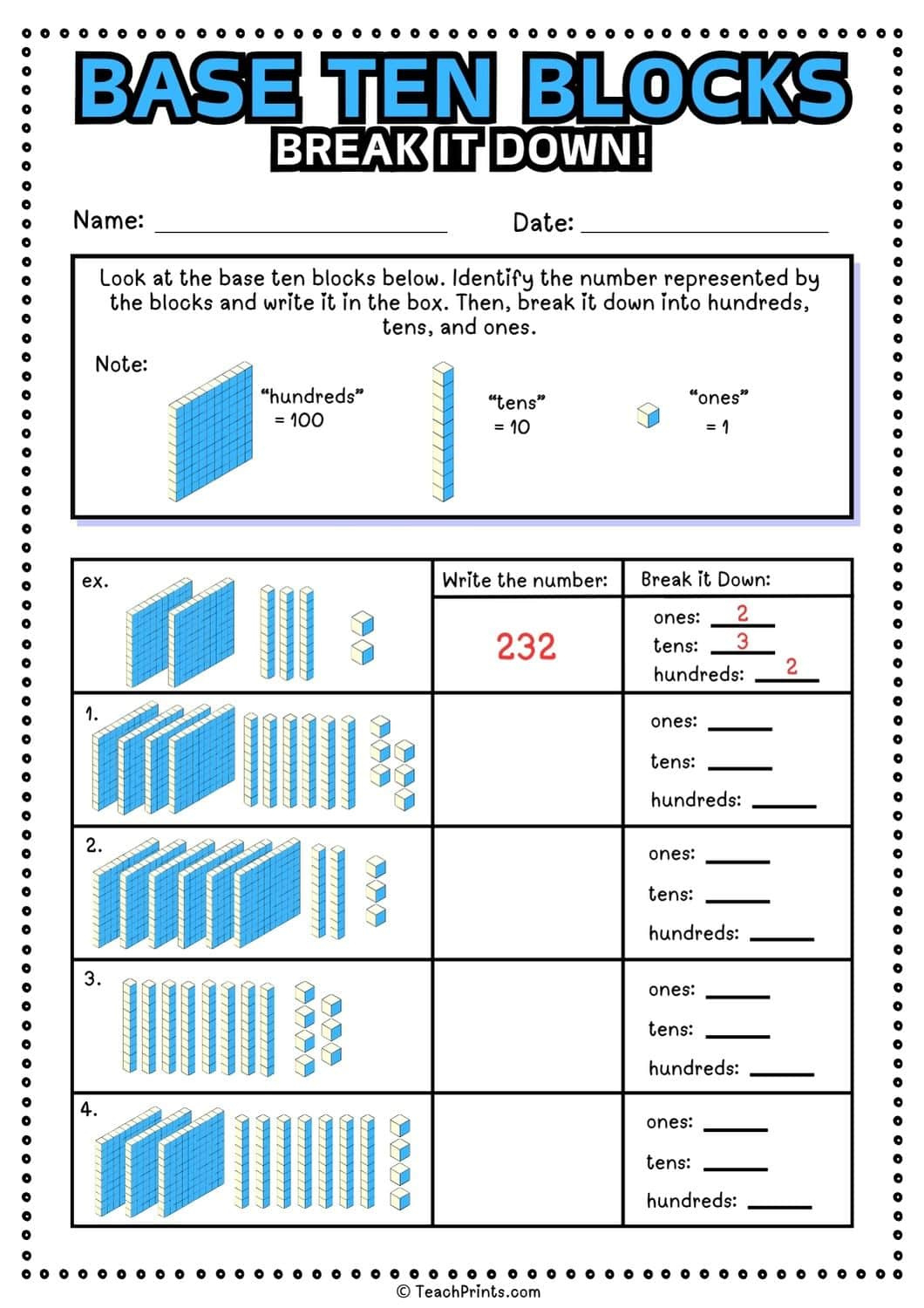 Free Base Ten Blocks Worksheets - Teach Prints throughout Free Printable Base Ten Block Worksheets