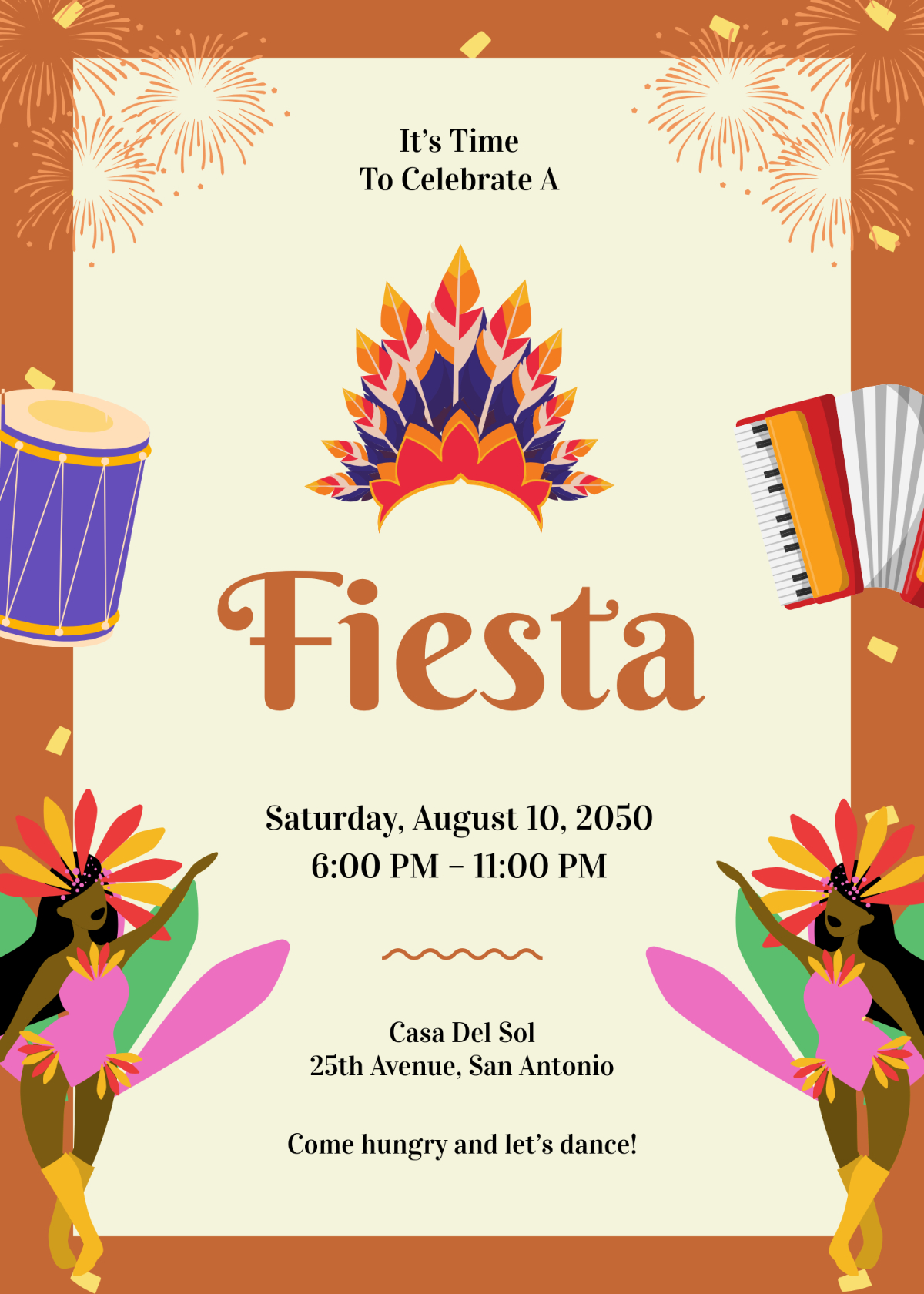 Free Beige And Brown Diy Fiesta Invitation Template To Edit Online regarding Free Printable Fiesta Invitations