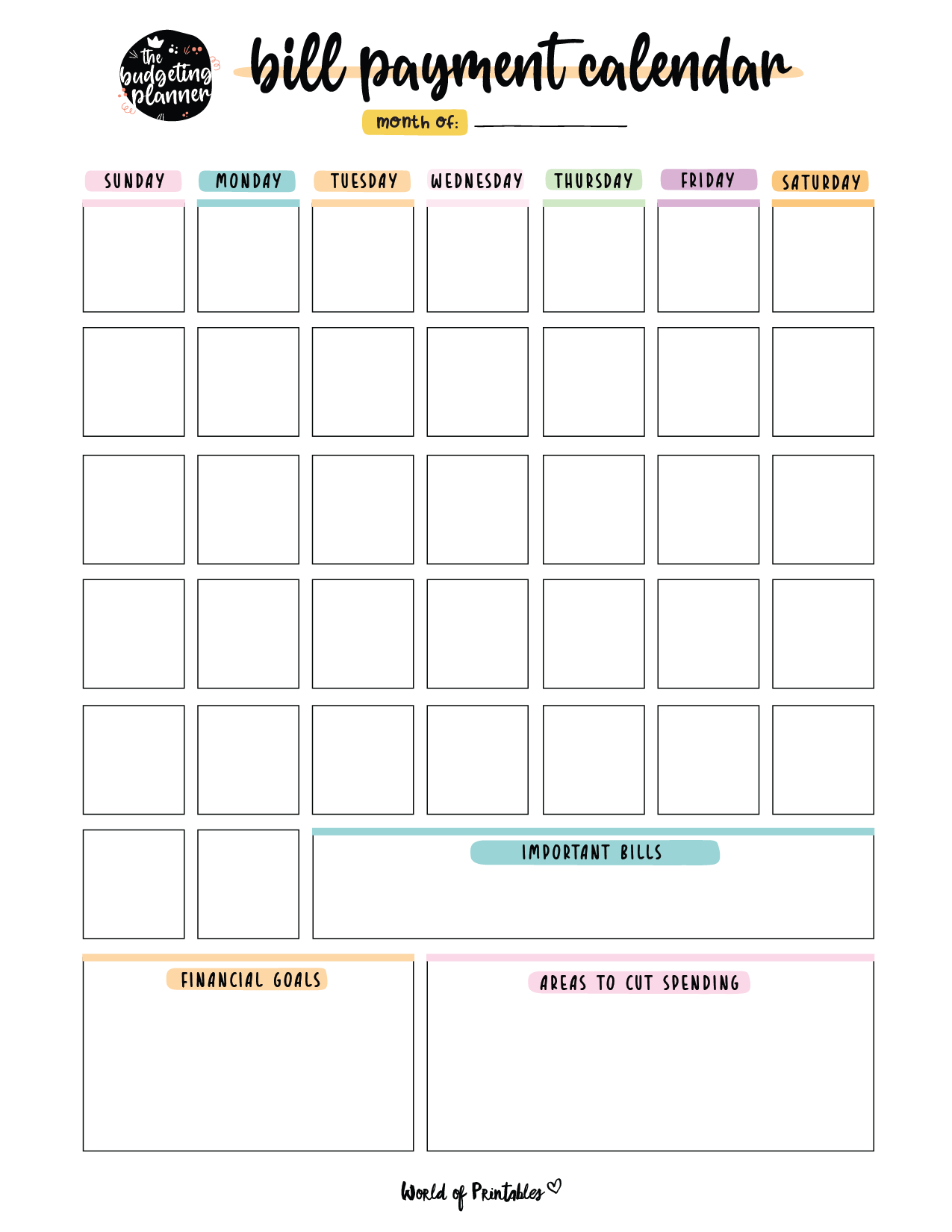 Free Bill Calendar | 20 Stylish Designs Pdf - World Of Printables with regard to Free Printable Bill Payment Schedule