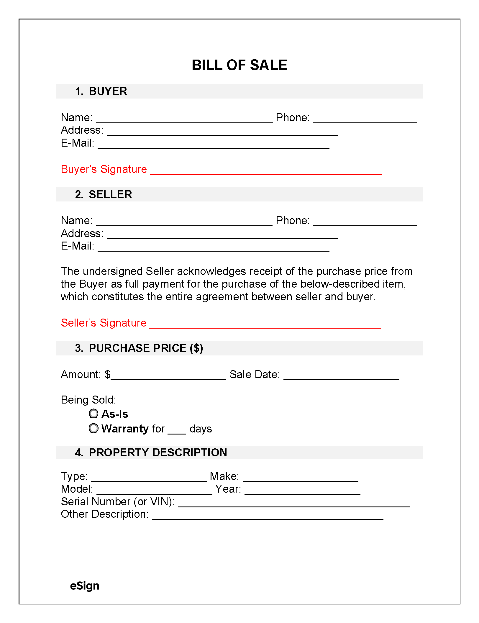 Free Bill Of Sale Forms (23) | Pdf | Word throughout Free Printable Bill Of Sale Form
