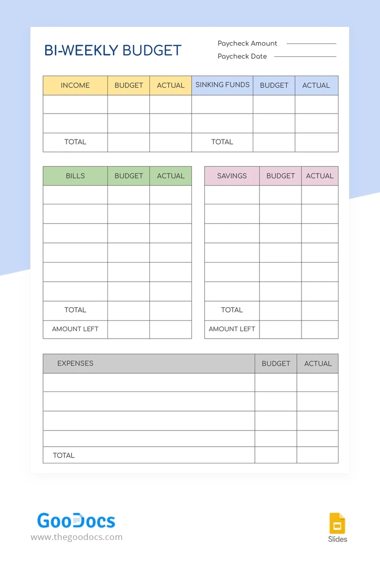 Free Biweekly Minimalistic Budget Template In Google Slides And for Free Printable Bi Weekly Budget Template