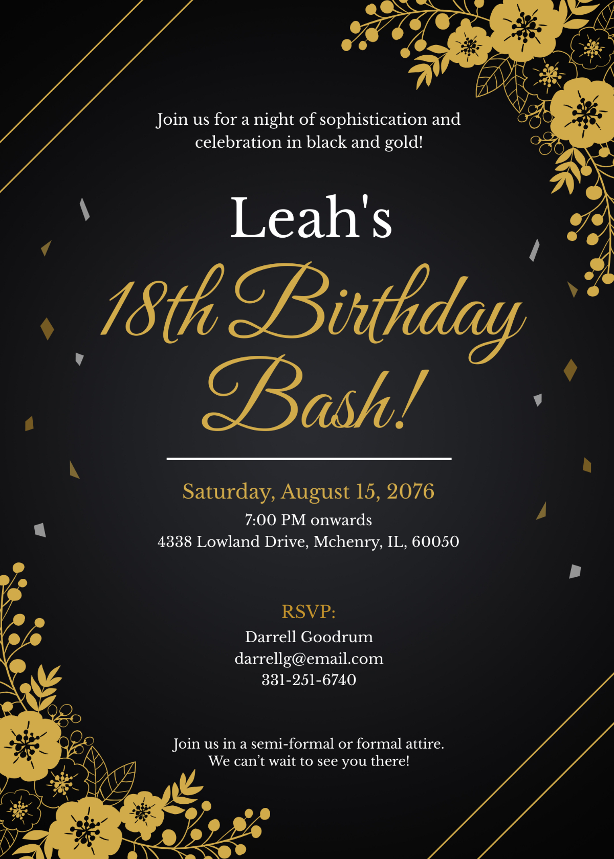 Free Black And Gold 18Th Birthday Invitation Template To Edit Online with Free Printable 18Th Birthday Invitations