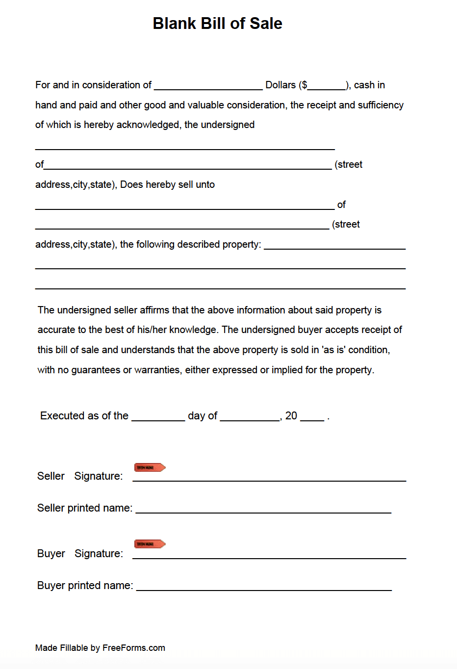 Free Blank Bill Of Sale Form | Pdf throughout Free Printable Bill Of Sale