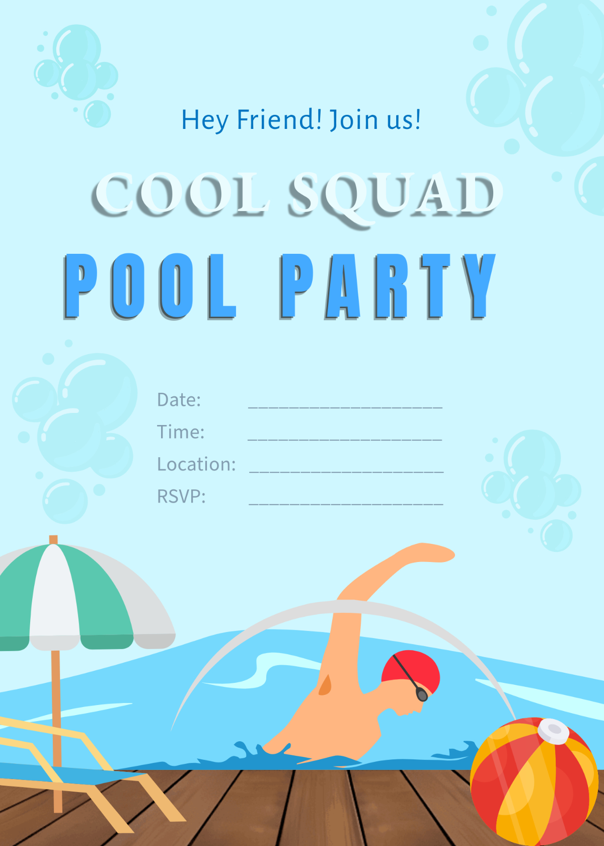 Free Blank Cool Pool Party Invitation Template To Edit Online for Free Printable Pool Party Invitations
