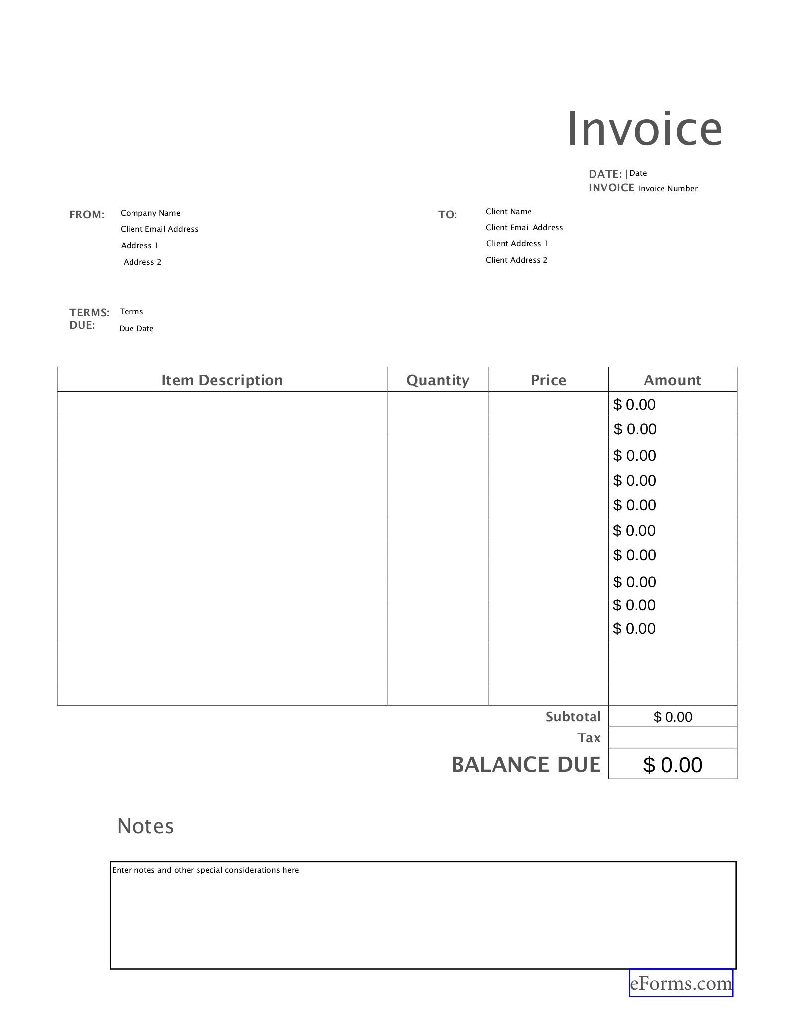 Free Blank Invoice Templates (30) - Pdf – Eforms throughout Free Printable Invoice Templates