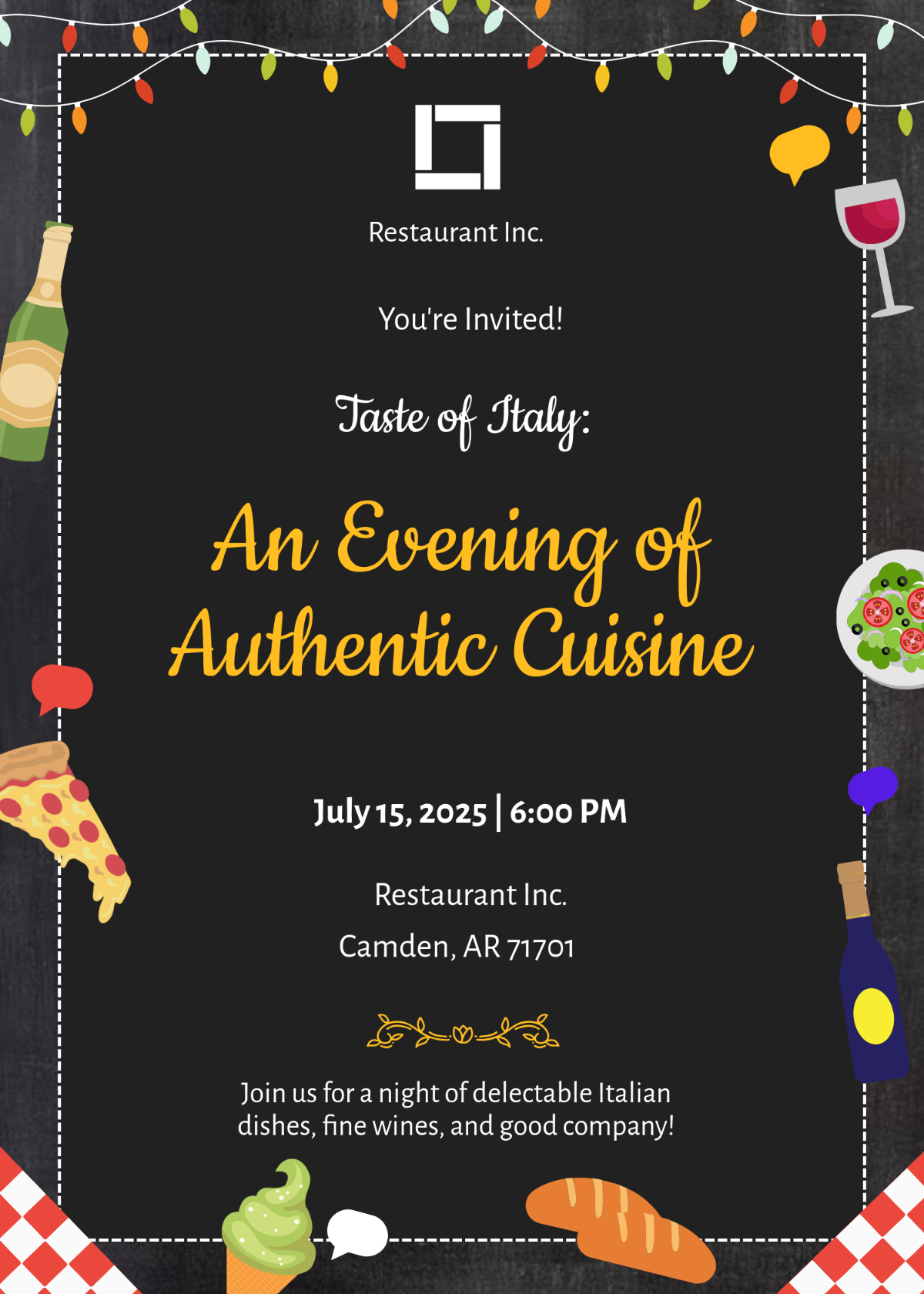 Free Blank Italian Food Invitation Template To Edit Online for Free Printable Italian Dinner Invitations