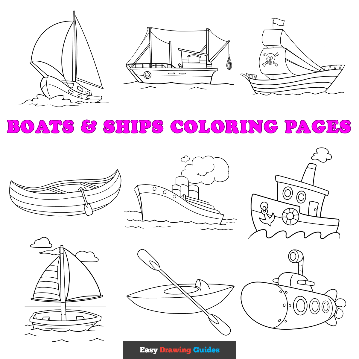 Free Boats And Ships Coloring Pages For Kids - 16 Printable Sheets for Free Printable Boat Pictures