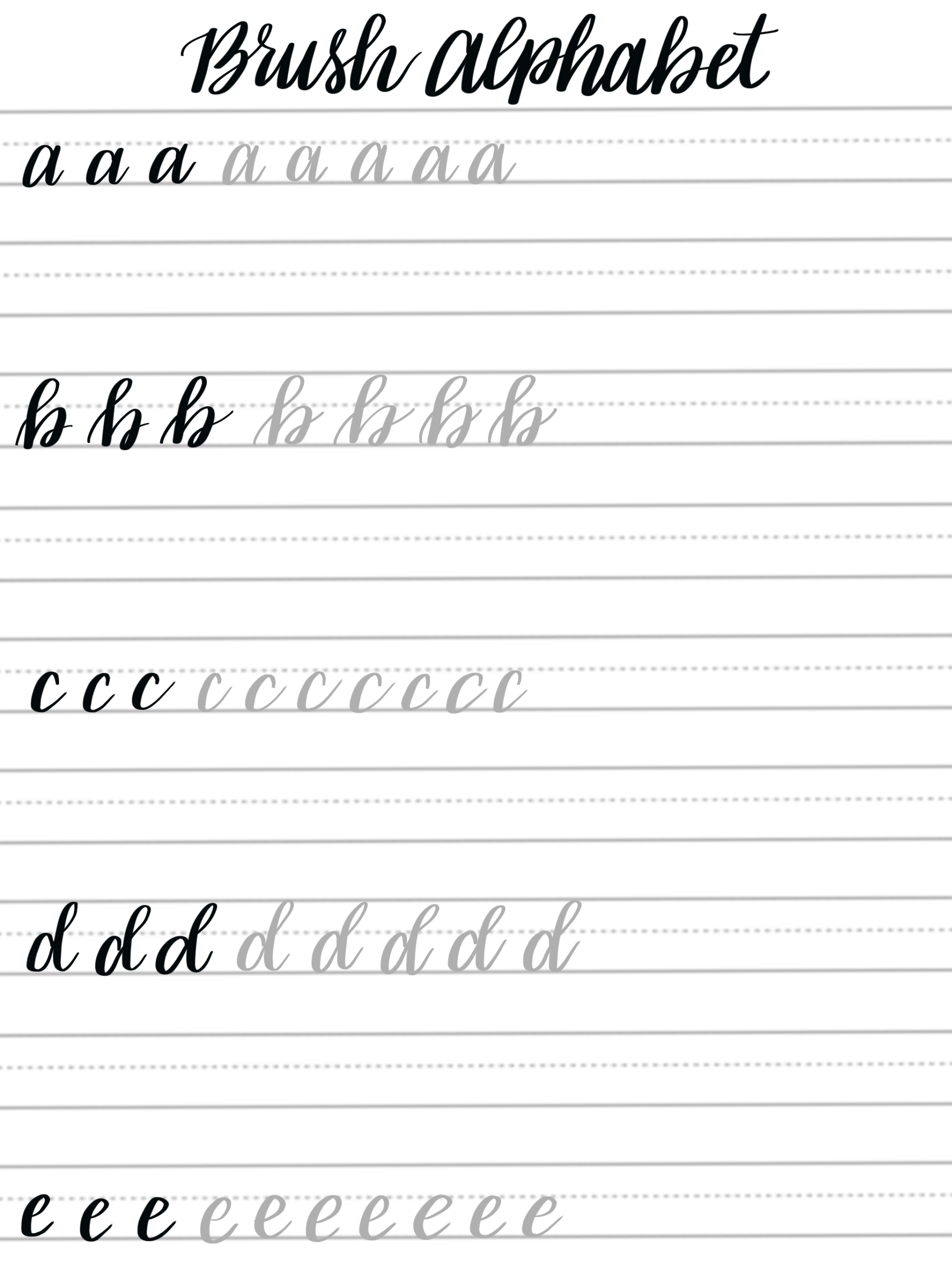 Free Brush Lettering Practice Sheets: Lowercase Alphabet intended for Free Printable Calligraphy Worksheets