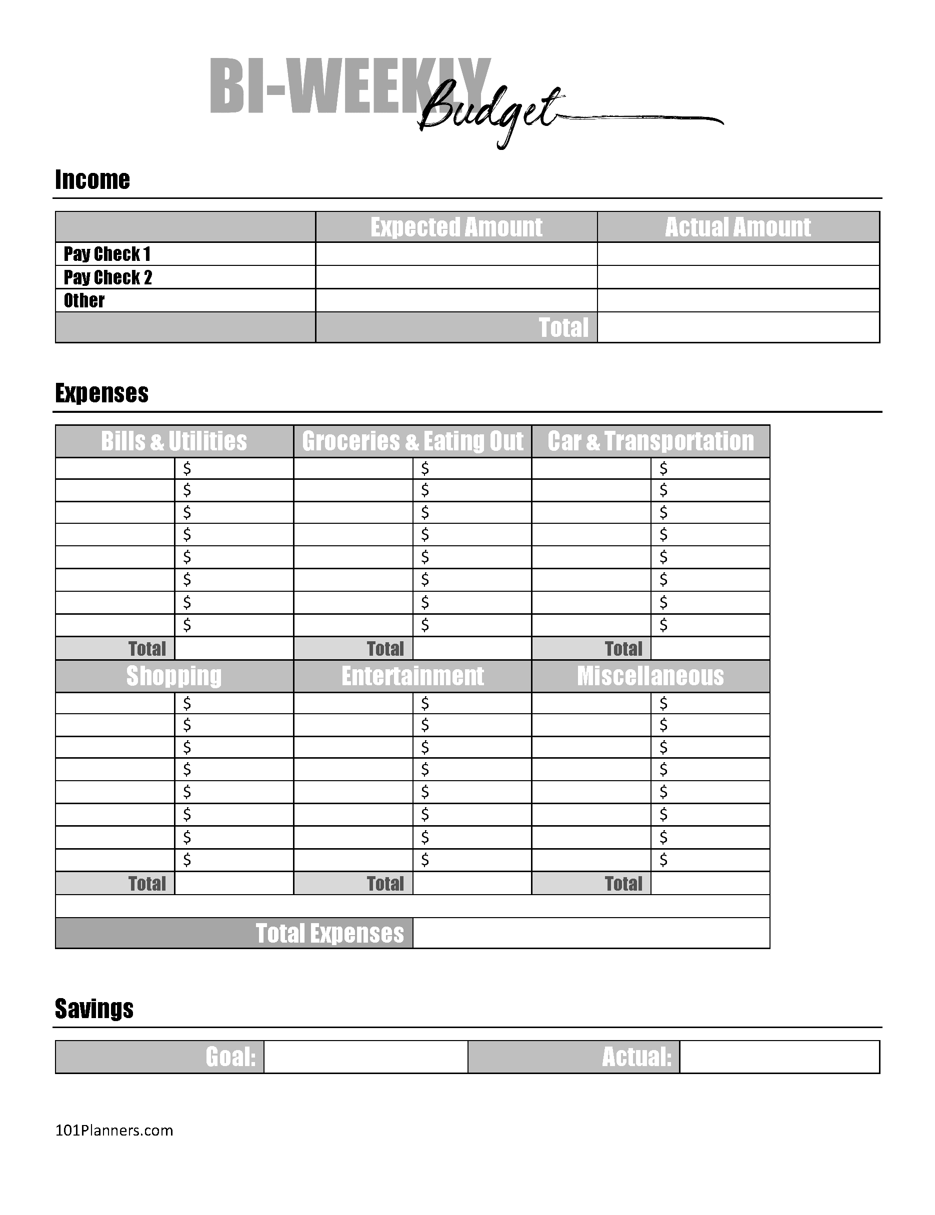 Free Budget Sheet Template | Printable And Editable in Free Printable Bi Weekly Budget Template
