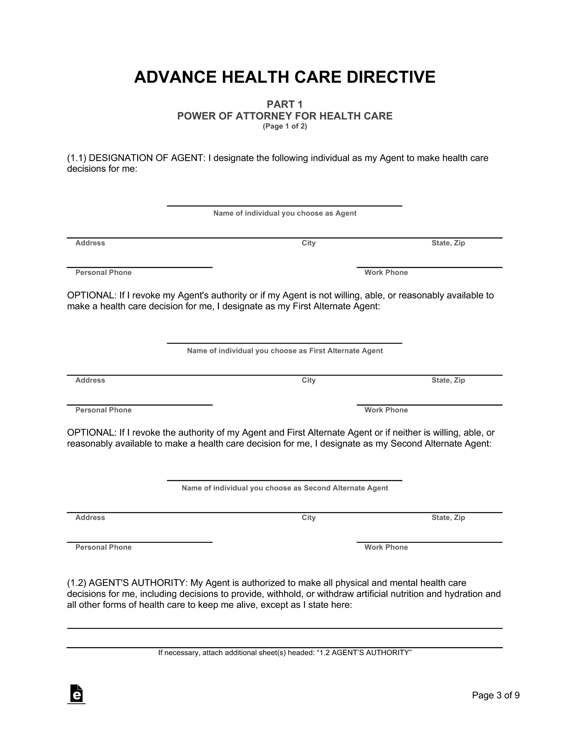 Free California Advance Directive Form Template - Pdf | Word – Eforms within Free Printable Advance Directive Form