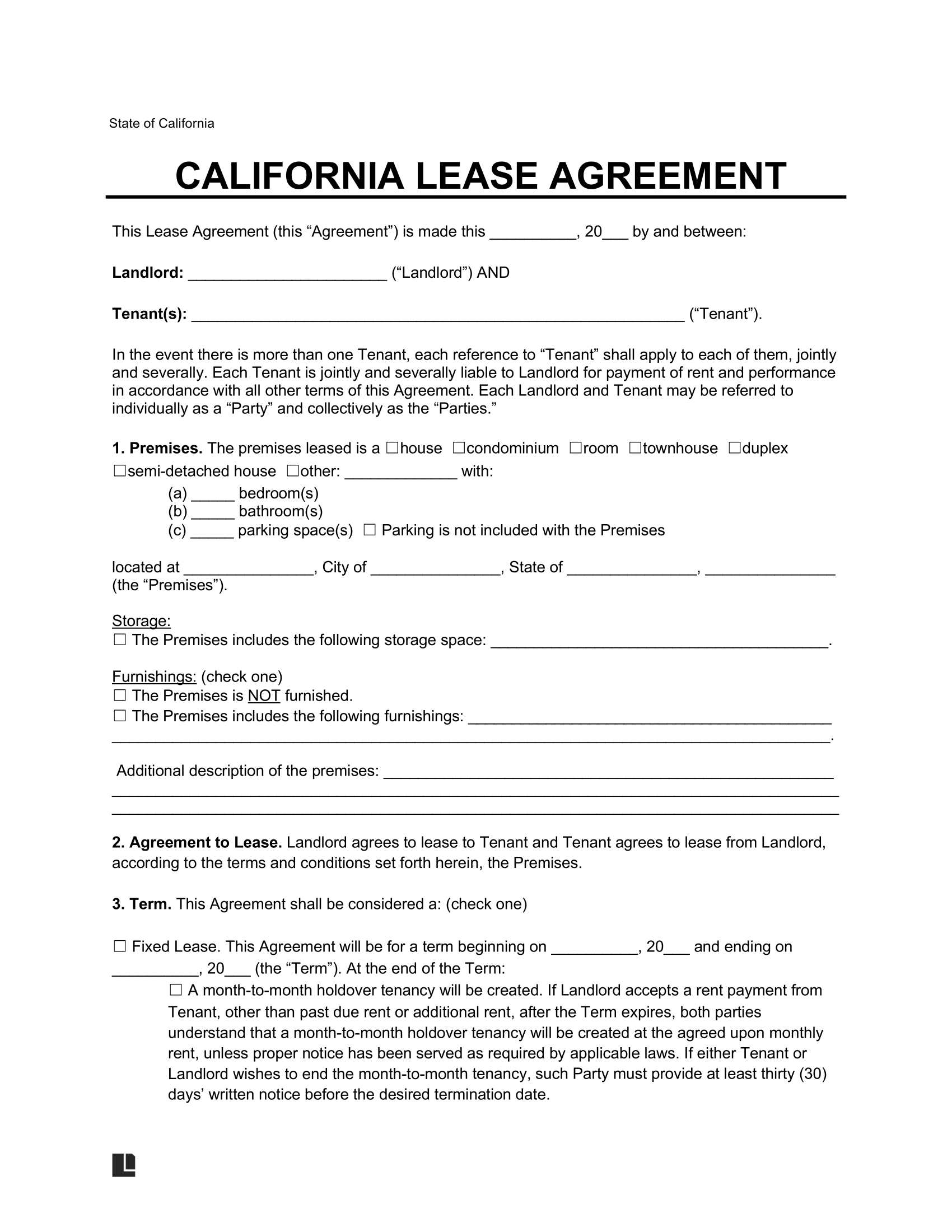 Free California Lease Agreement Template | Pdf &amp;amp; Word within Free Printable Legal Forms California