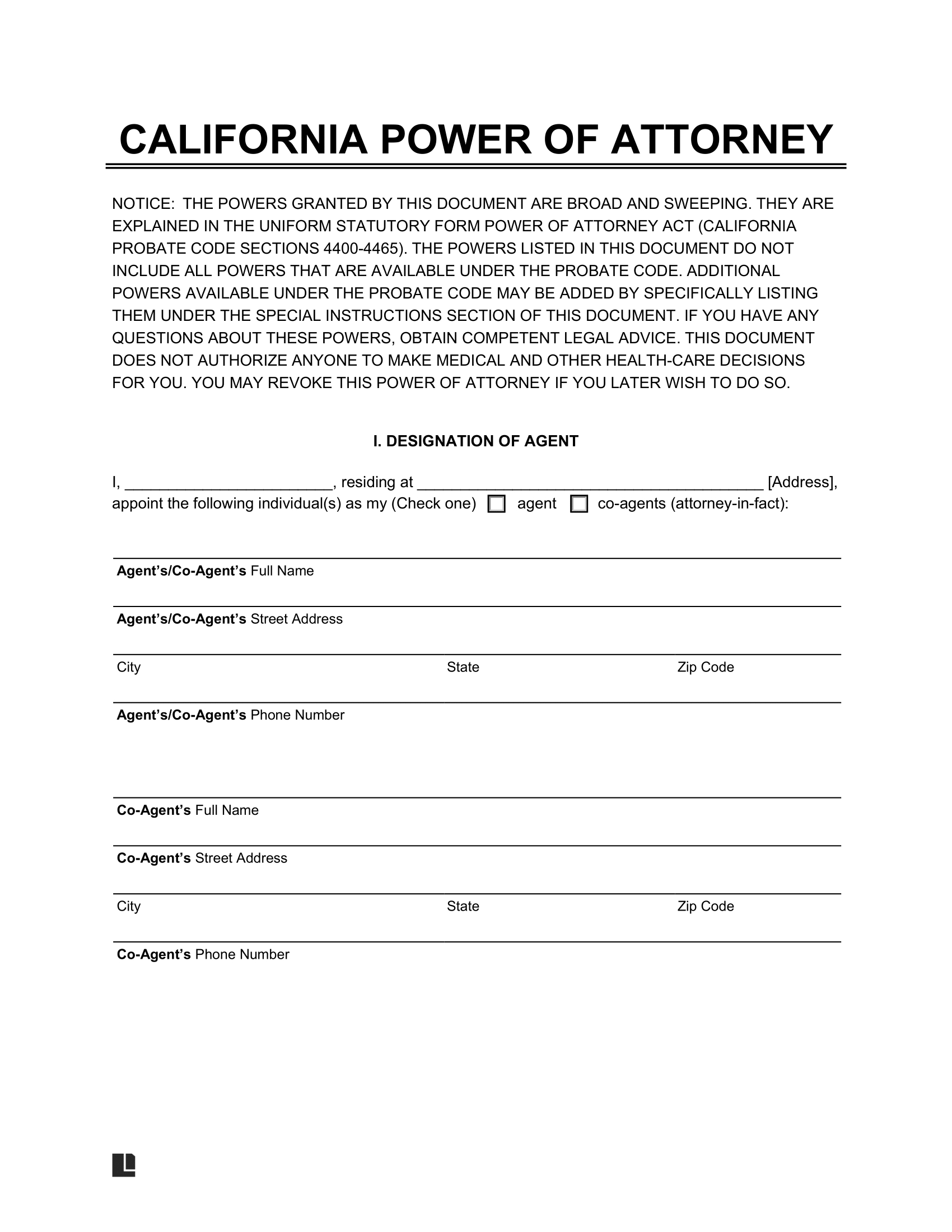 Free California Power Of Attorney Forms | Pdf & Word with Free Printable Power Of Attorney Form California