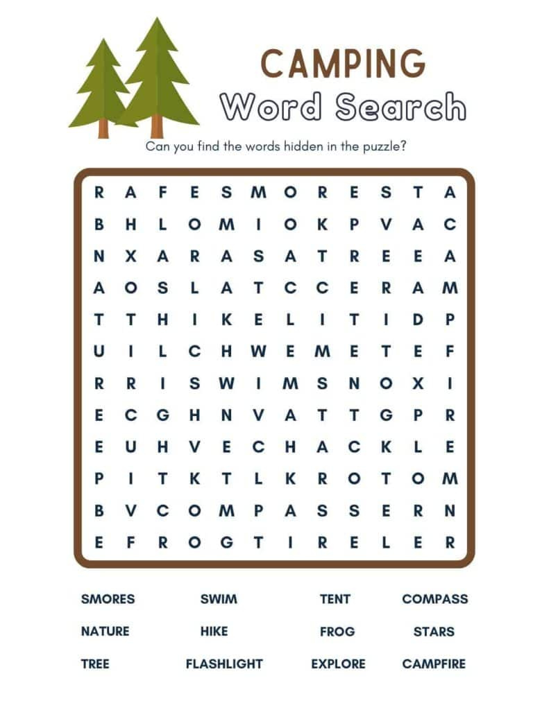 Free Camping Word Search Printables (Easy And Hard) - Fox Farm Home for Word Search Free Printable Easy