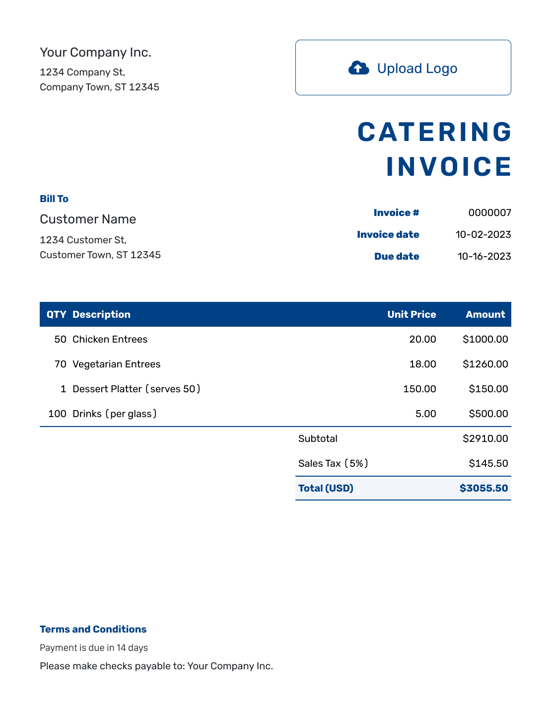 Free Catering Invoice Template | Docelf throughout Free Printable Catering Invoice Template