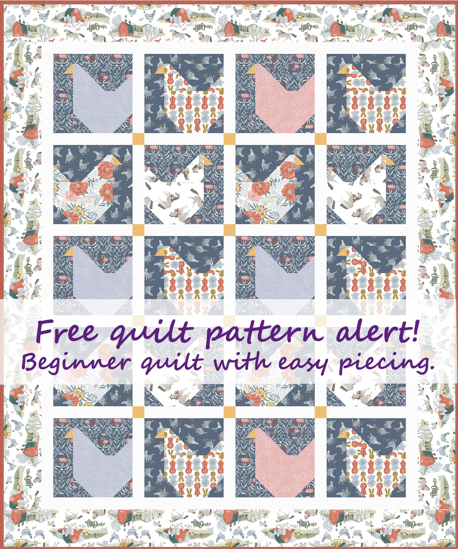 Free Chicken Quilt Pattern For Beginners - Pieced Brain with regard to Quilt Patterns Free Printable