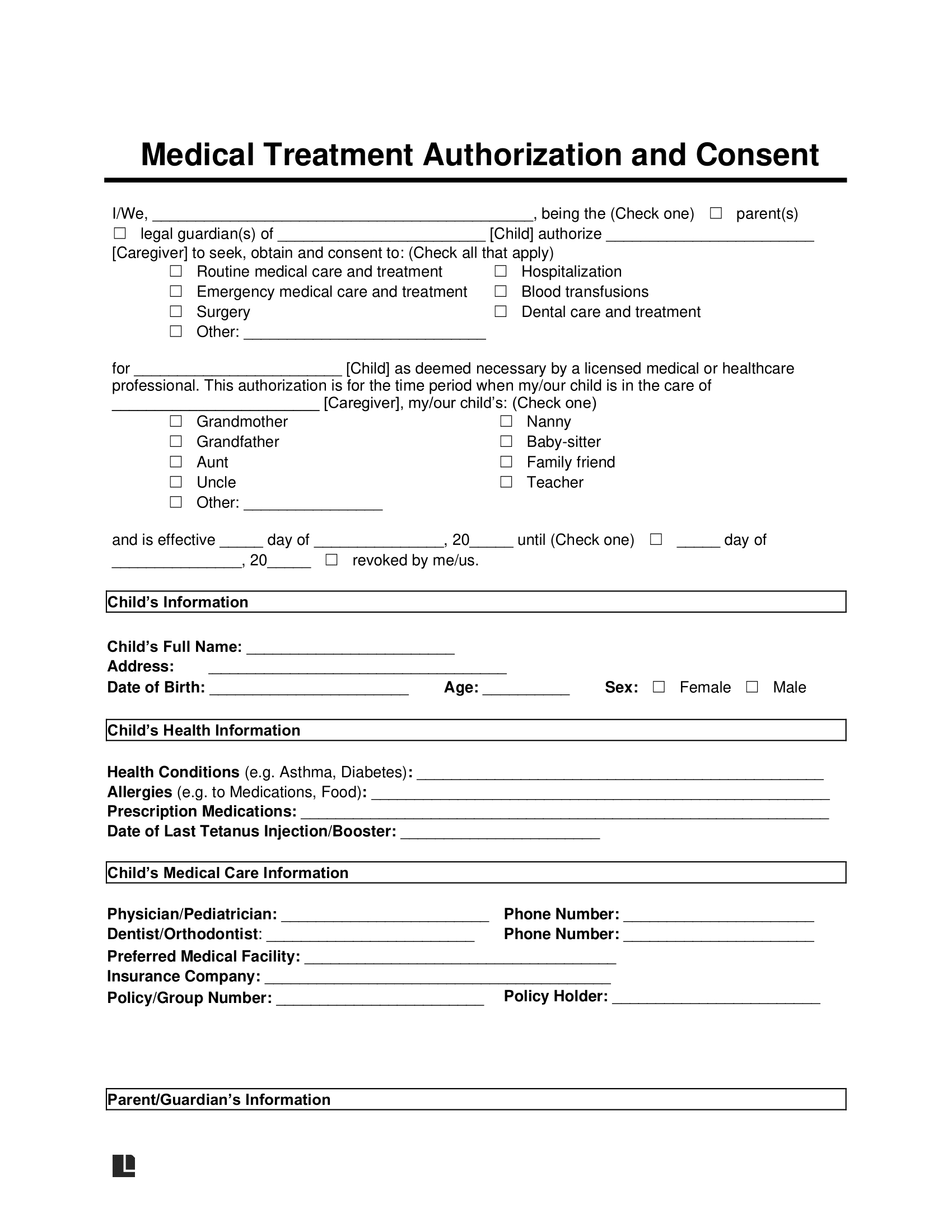 Free Child Medical Consent Form Template | Pdf & Word in Free Printable Medical Consent Form