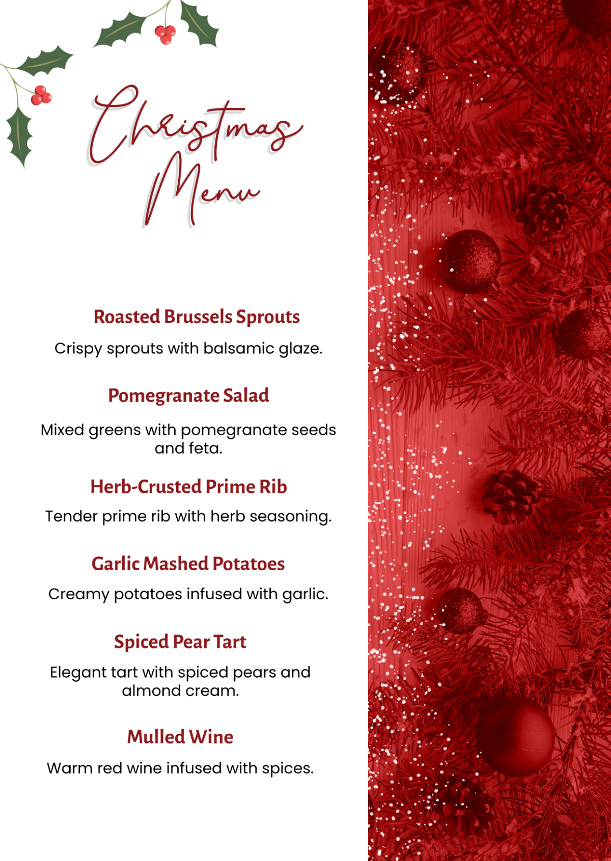 Free Christmas Menu Templates, Editable And Printable pertaining to Christmas Menu Printable Template Free