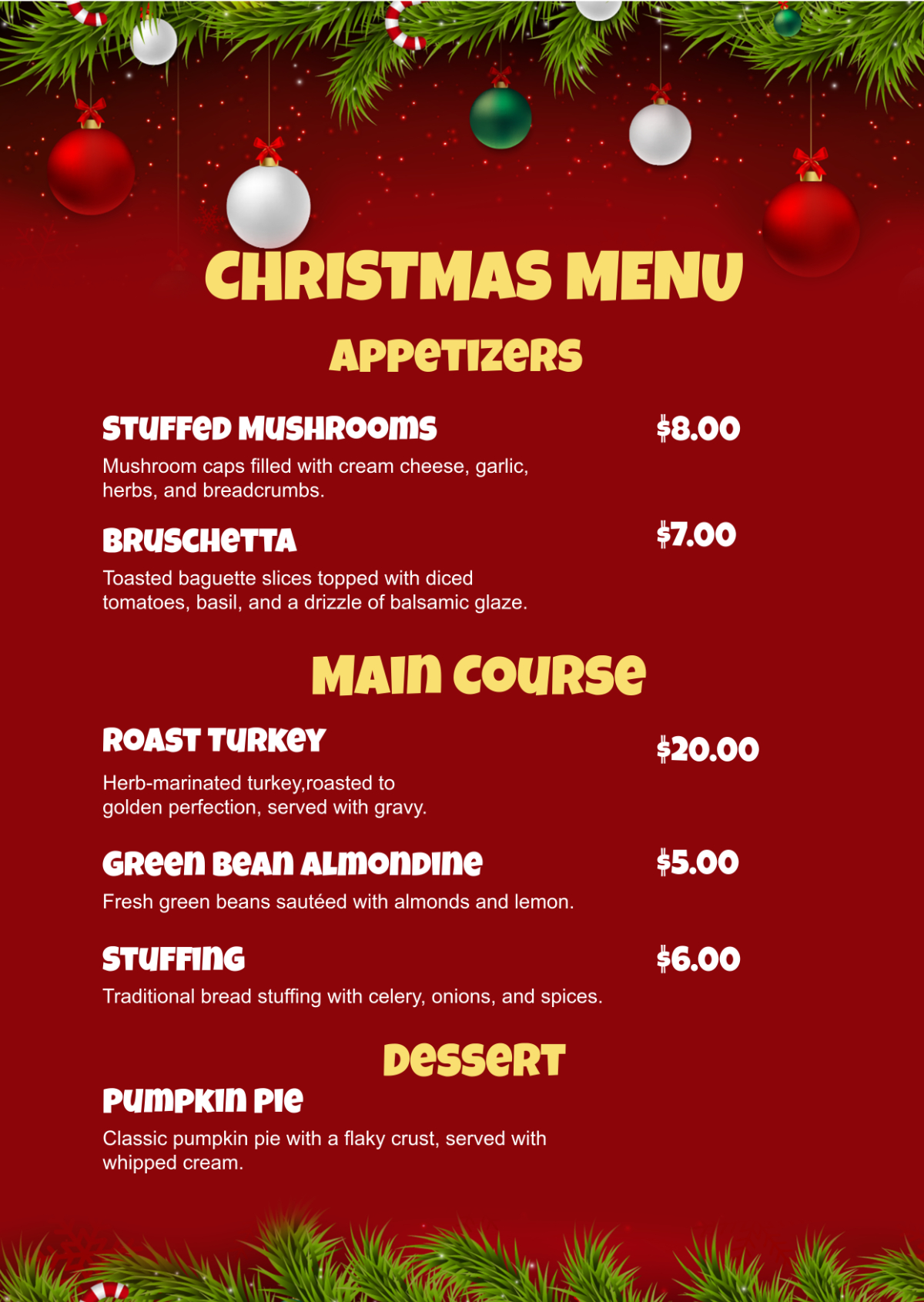 Free Christmas Menu Templates, Editable And Printable pertaining to Free Printable Christmas Dinner Menu Template