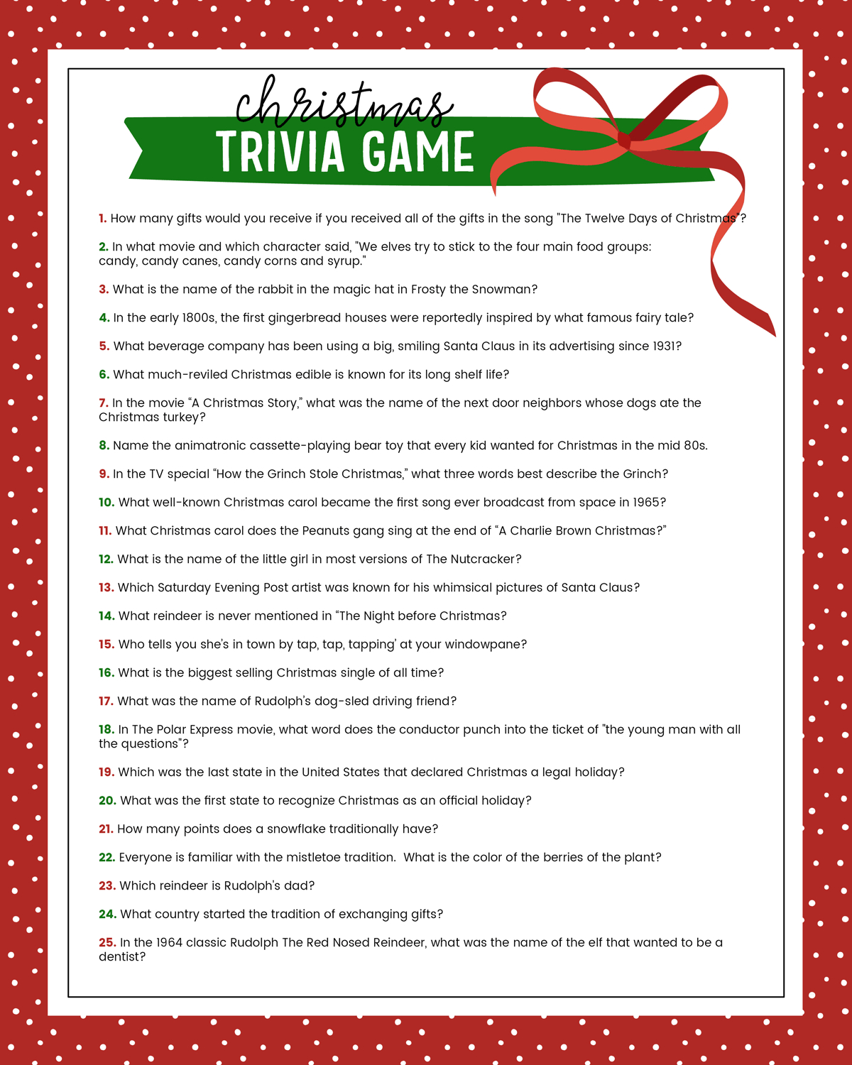 Free Christmas Trivia Printables {Games For The Family!} | Lil&amp;#039; Luna for Free Printable Christmas Trivia Quiz