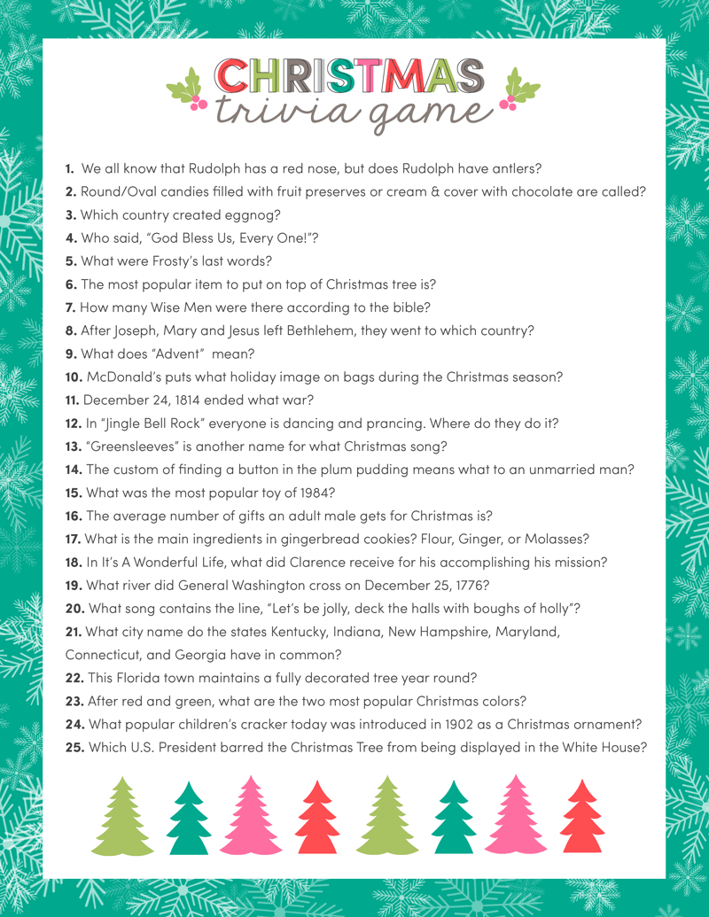 Free Christmas Trivia Printables {Games For The Family!} | Lil' Luna with Free Printable Christmas Trivia Quiz