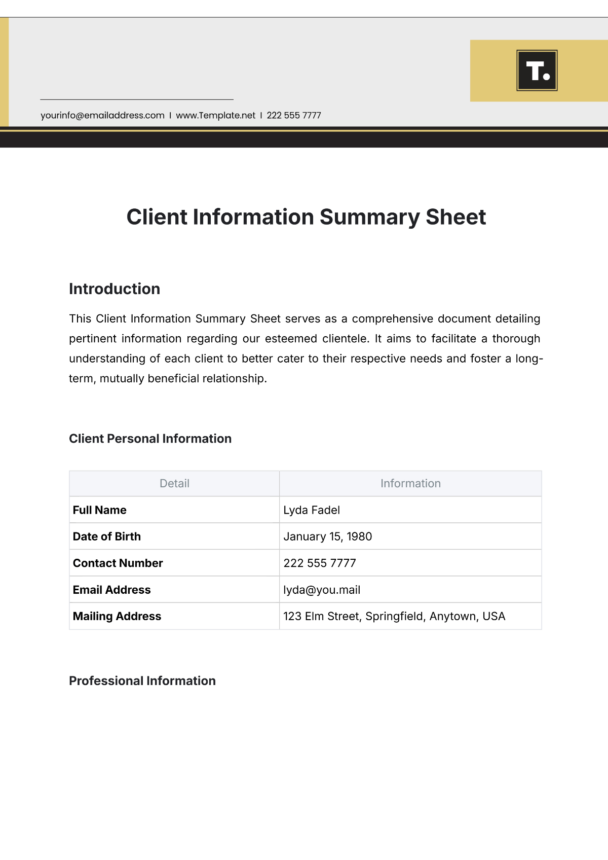 Free Client Information Summary Sheet Template To Edit Online inside Free Printable Customer Information Sheets