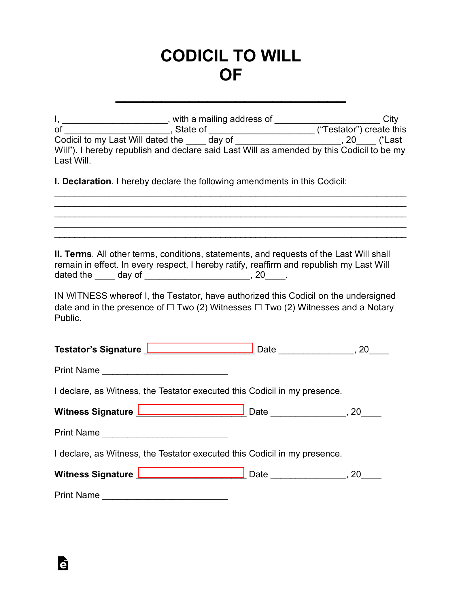 Free Codicil To Will Form - Pdf | Word – Eforms pertaining to Free Printable Codicil Form