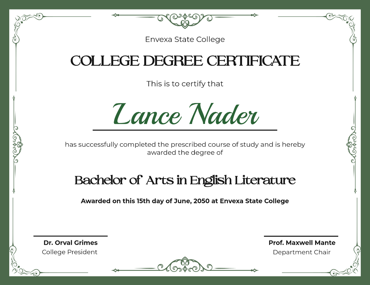 Free College Degree Certificate Template To Edit Online with Free Printable College Degrees