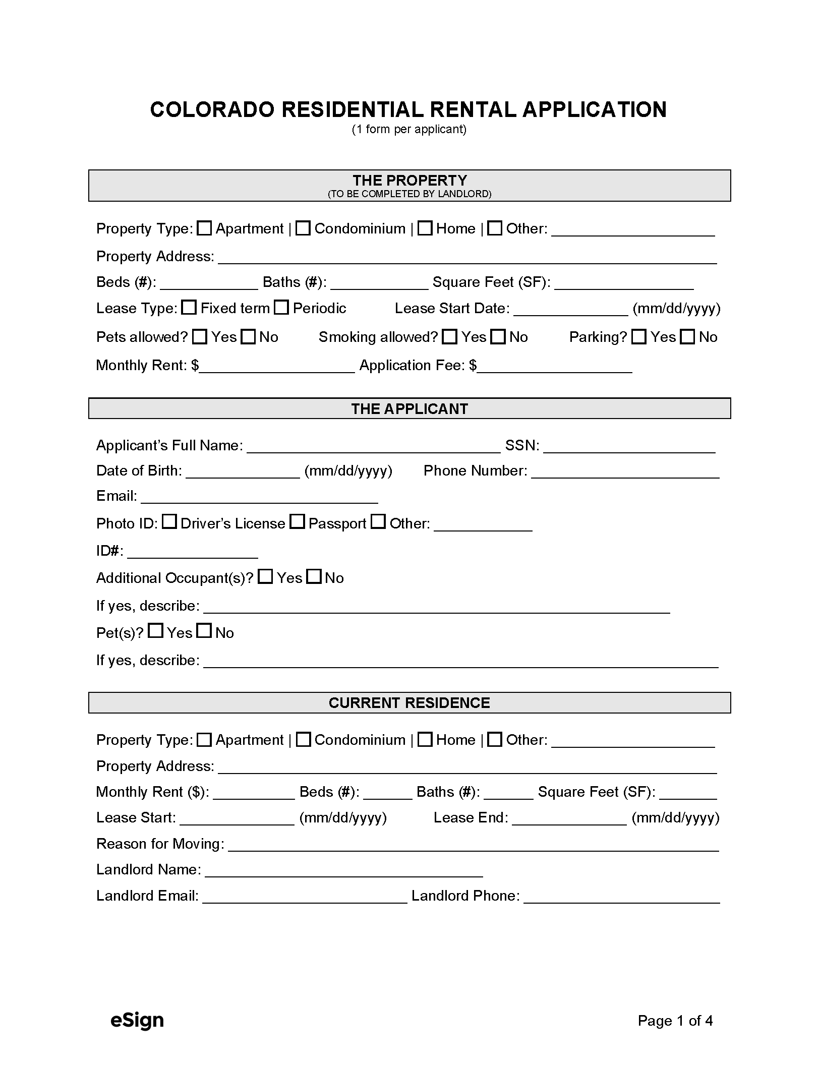 Free Colorado Rental Application Form | Pdf | Word regarding Free Printable House Rental Application Form
