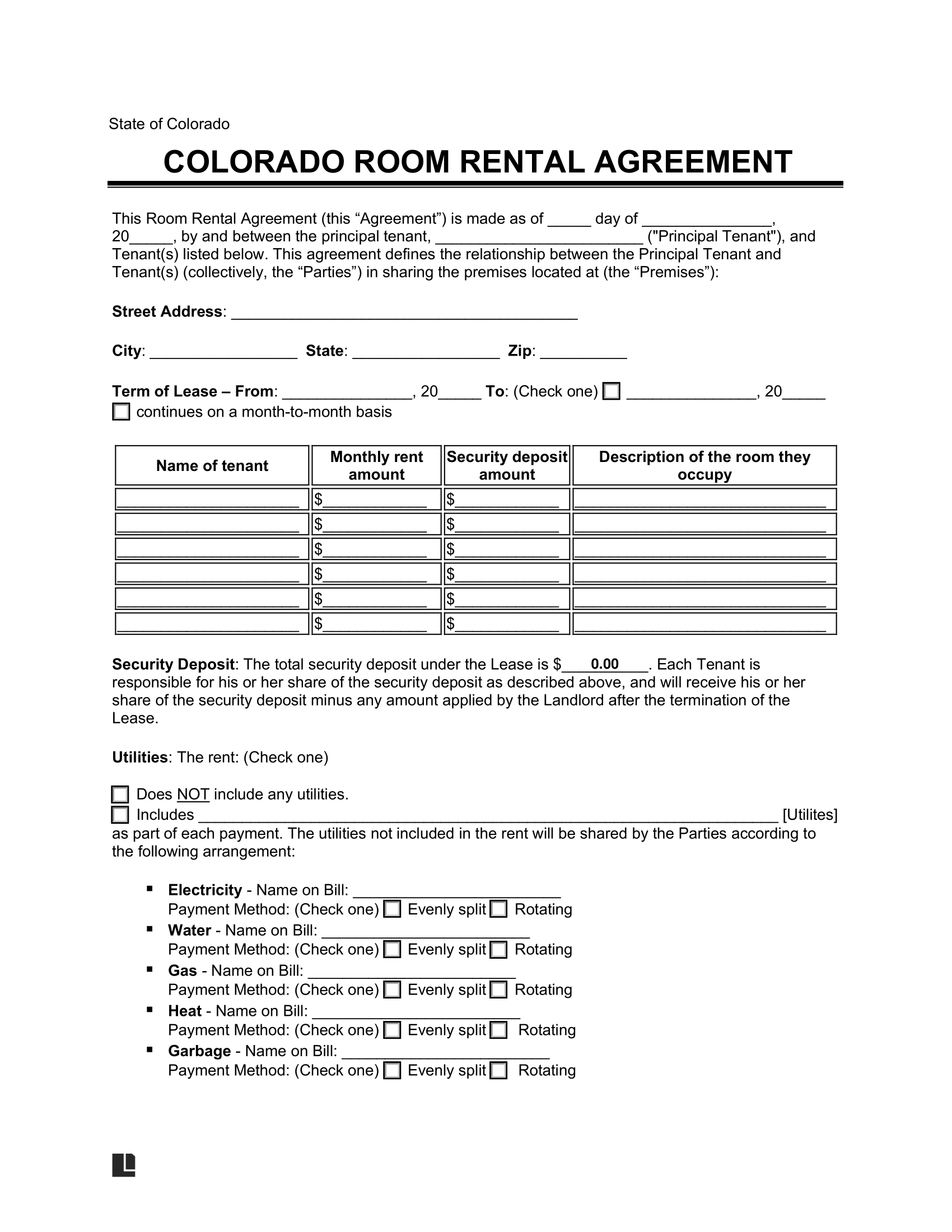 Free Colorado Room Rental Agreement Template | Pdf & Word throughout Free Printable Room Rental Agreement Forms