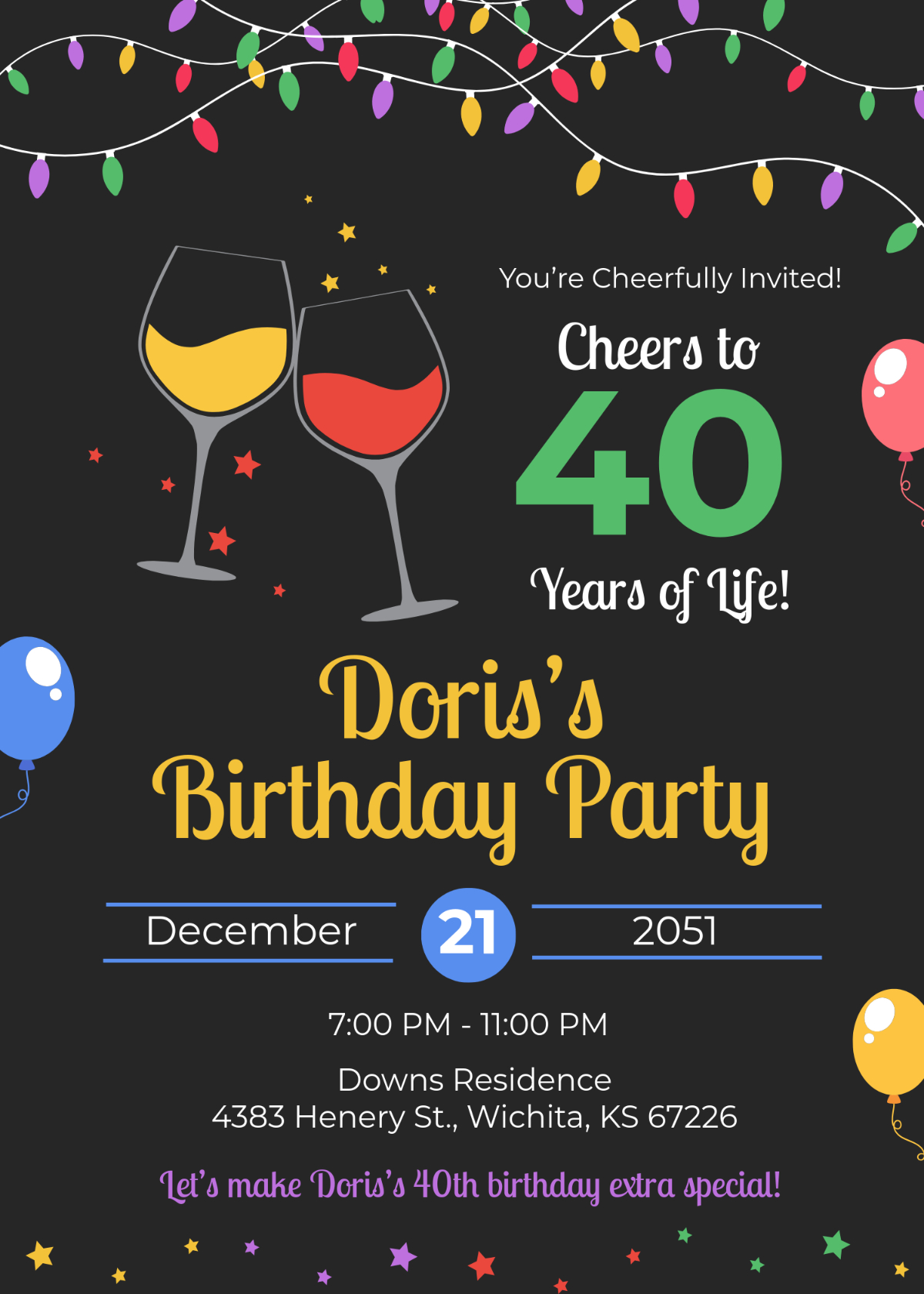 Free Colorful Cheers To 40Th Birthday Invitation Template To Edit with Free Printable Surprise 40Th Birthday Party Invitations