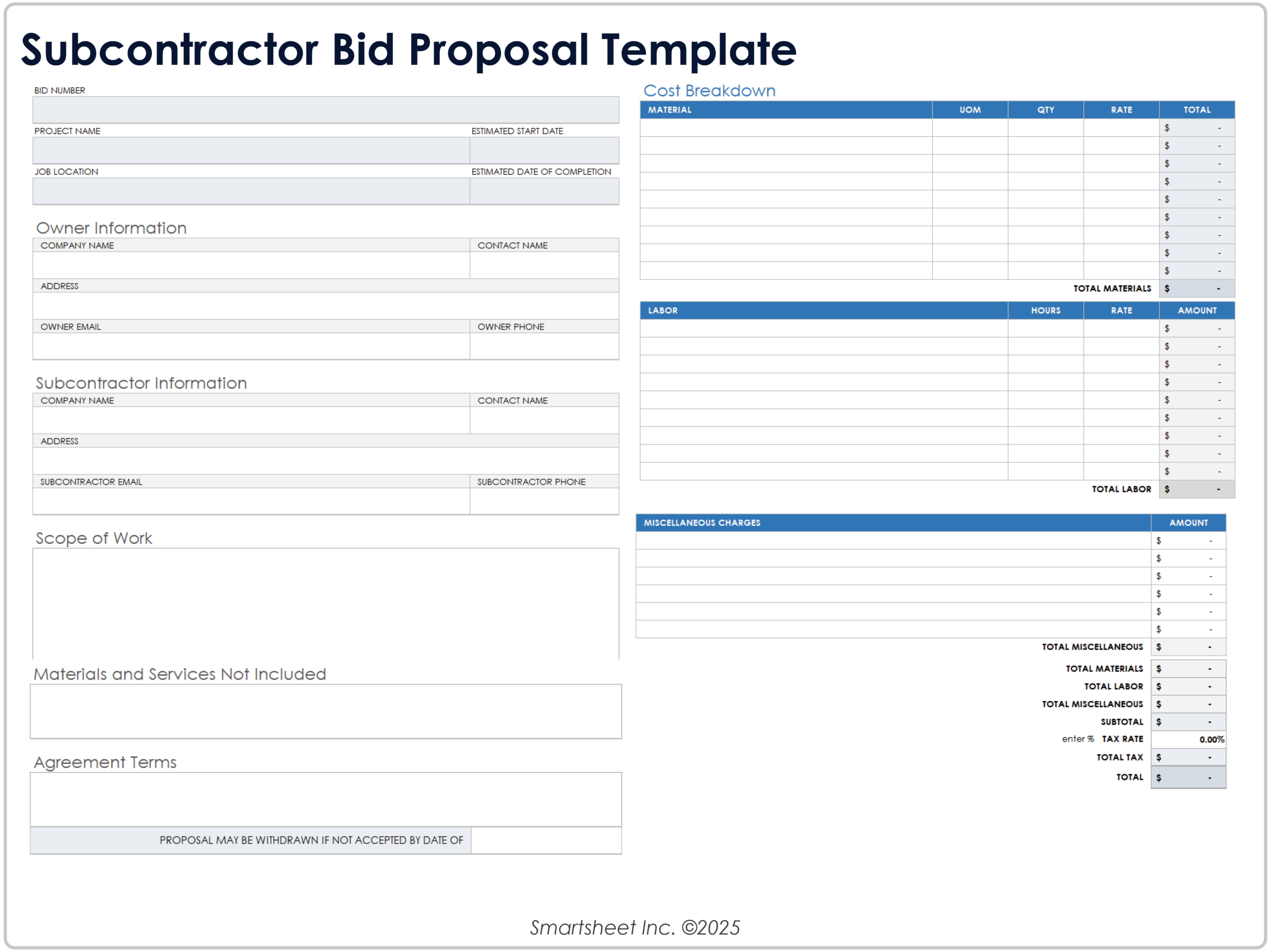 Free Construction Bid Templates And Forms for Free Printable Proposal Forms