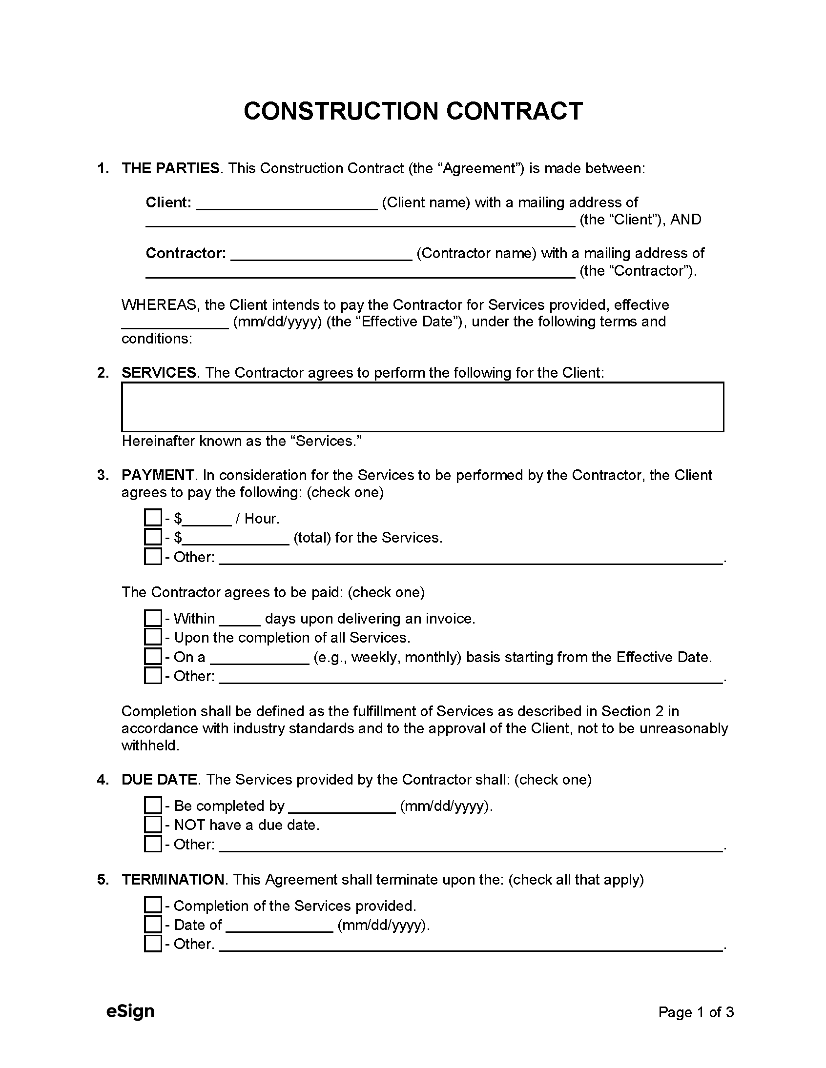 Free Construction Contract Template | Pdf | Word for Free Printable Construction Contracts