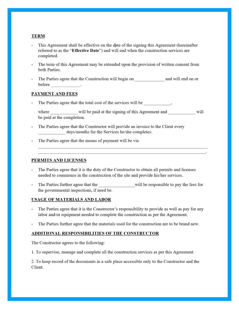 Free Construction Contracts Template pertaining to Free Printable Construction Contracts