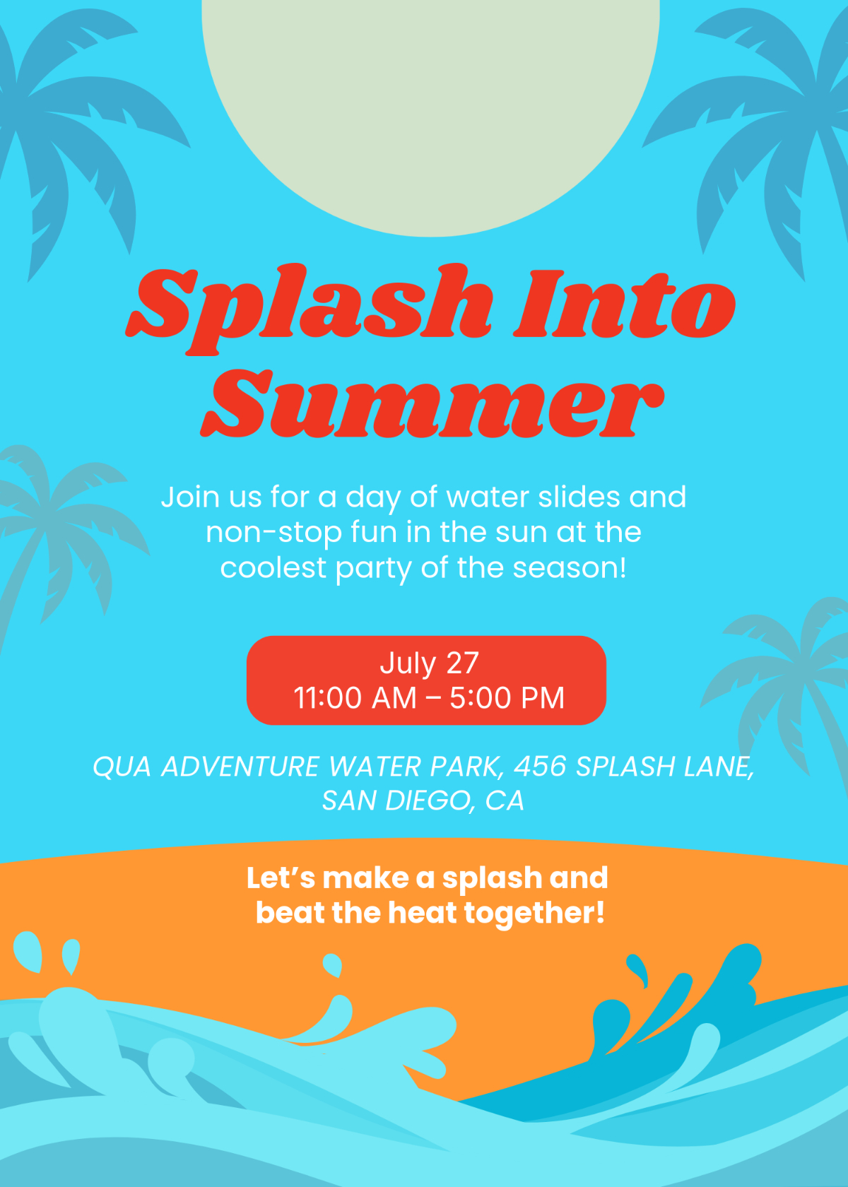 Free Cool Water Park Summer Invitation Template To Edit Online pertaining to Free Printable Water Park Birthday Invitations